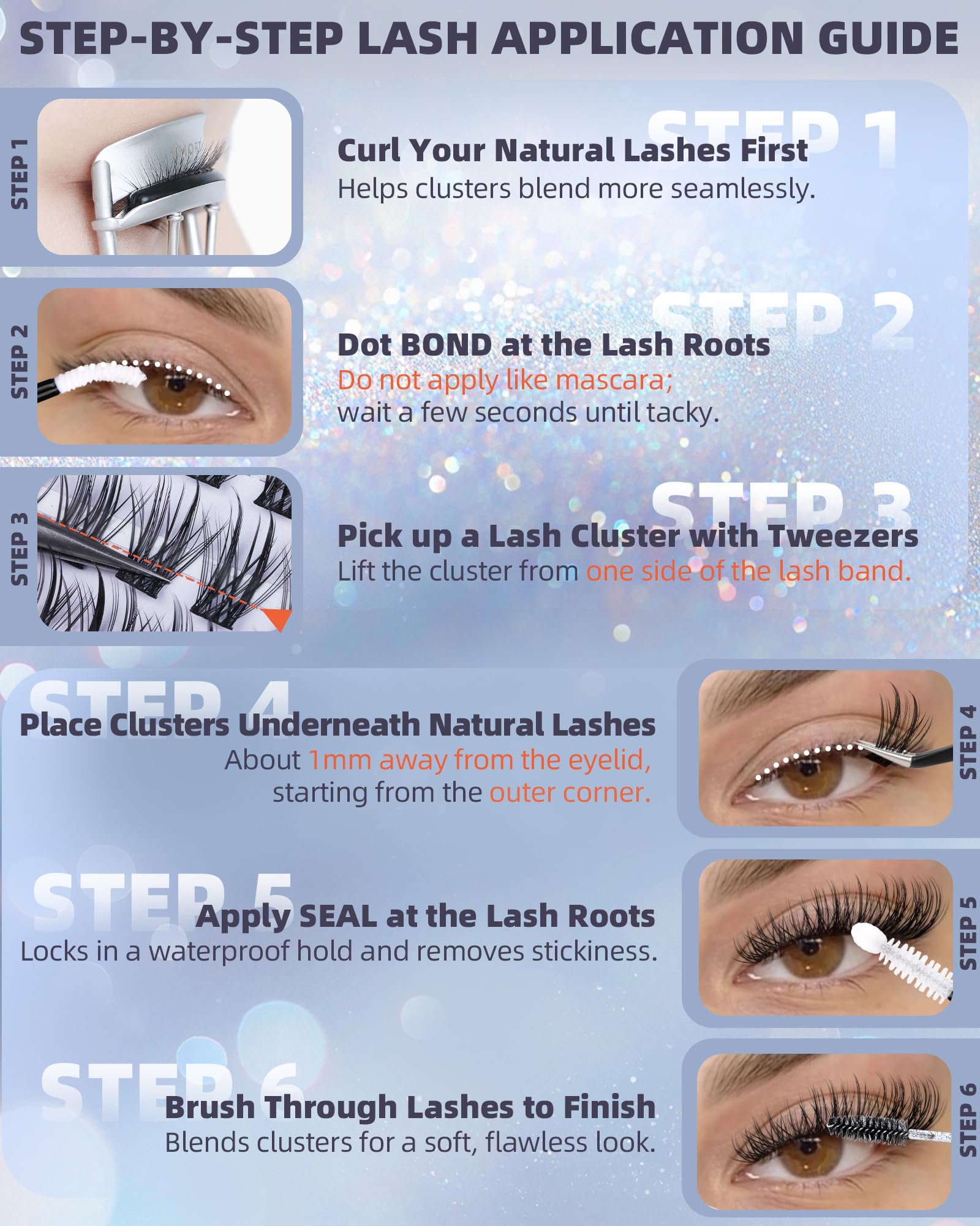 Geeneiya Natural Lash Clusters Kit 10-12-14mm | Wispy C Curl Lashes with Bond & Seal