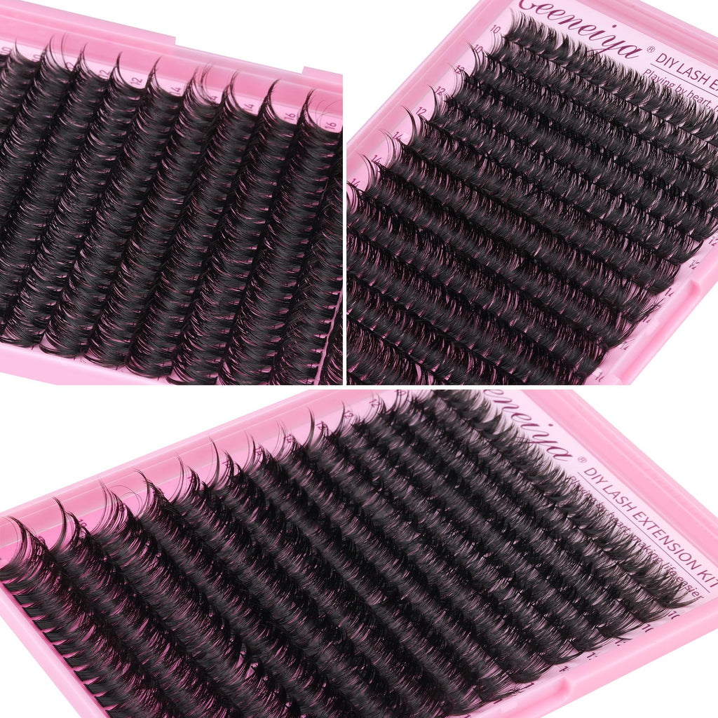 Geeneiya Full Lash Extension Kit 10-18MM Volume Lashes with Bond & Seal, Tweezers