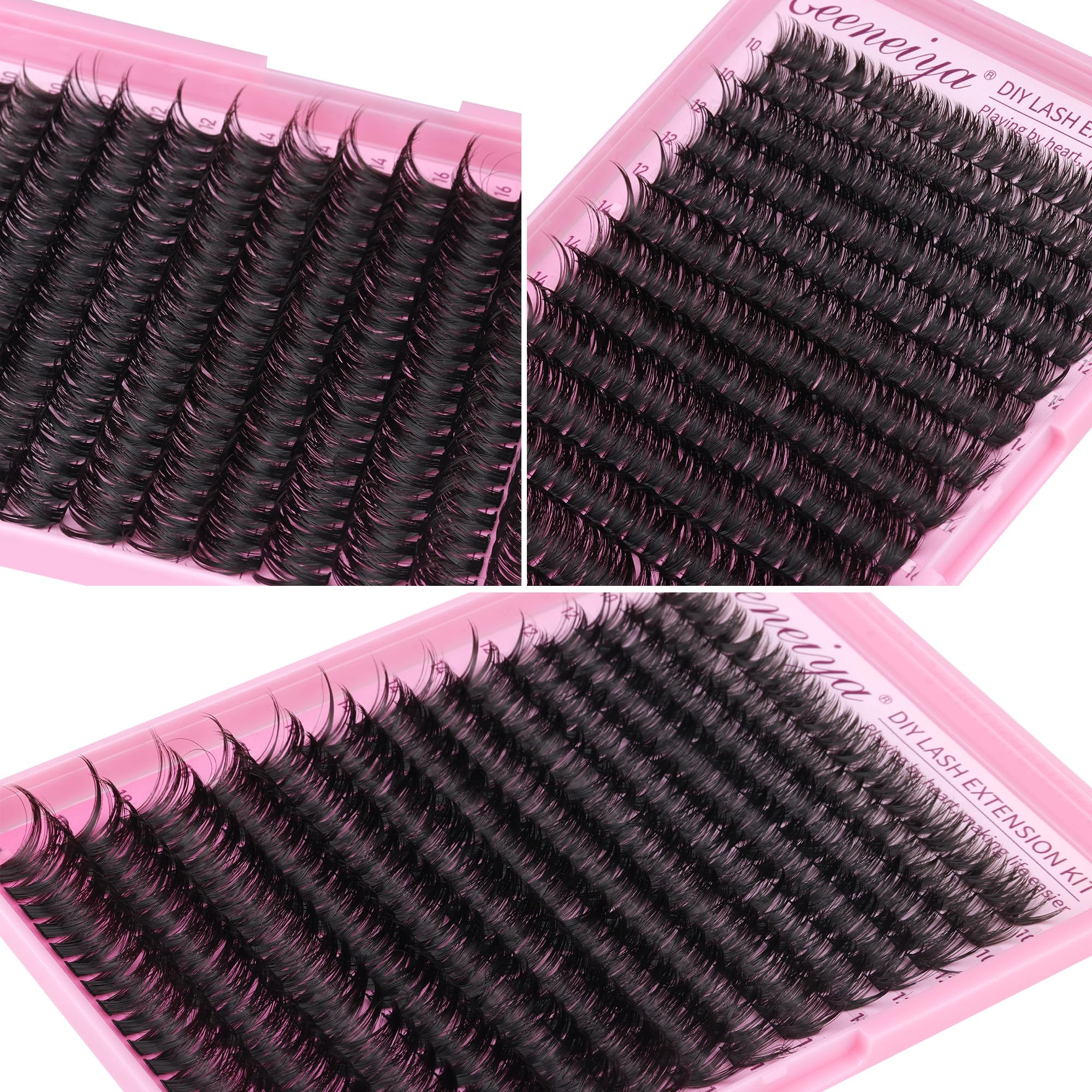 Geeneiya Full Lash Extension Kit 10-18MM Volume Lashes with Bond & Seal, Tweezers