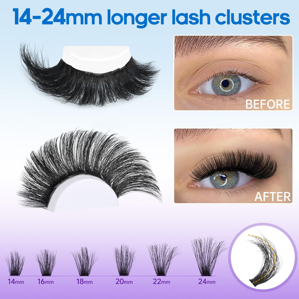 Geeneiya 100D Lash Extension Kit — 14-24mm Cluster Lashes, Bond & Seal, Beginner Friendly
