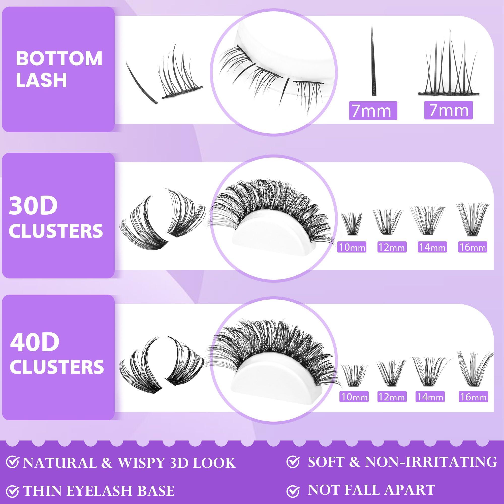 Geeneiya Bottom Lash Extension Kit | DIY D Curl Clusters (30D+40D) with Bond, Seal & Tweezers