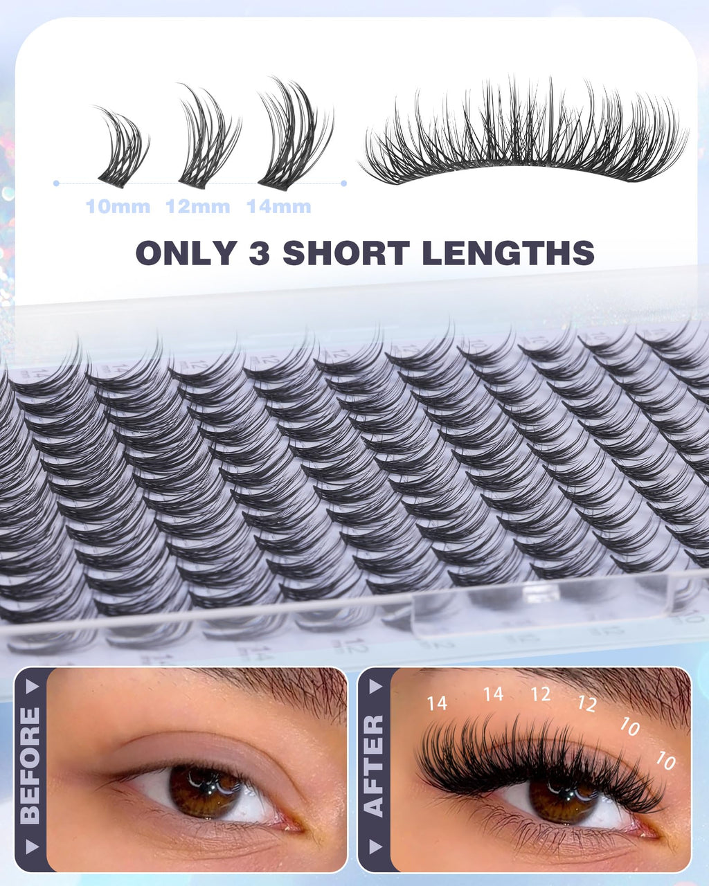 Geeneiya Natural Lash Clusters Kit 10-12-14mm | Wispy C Curl Lashes with Bond & Seal