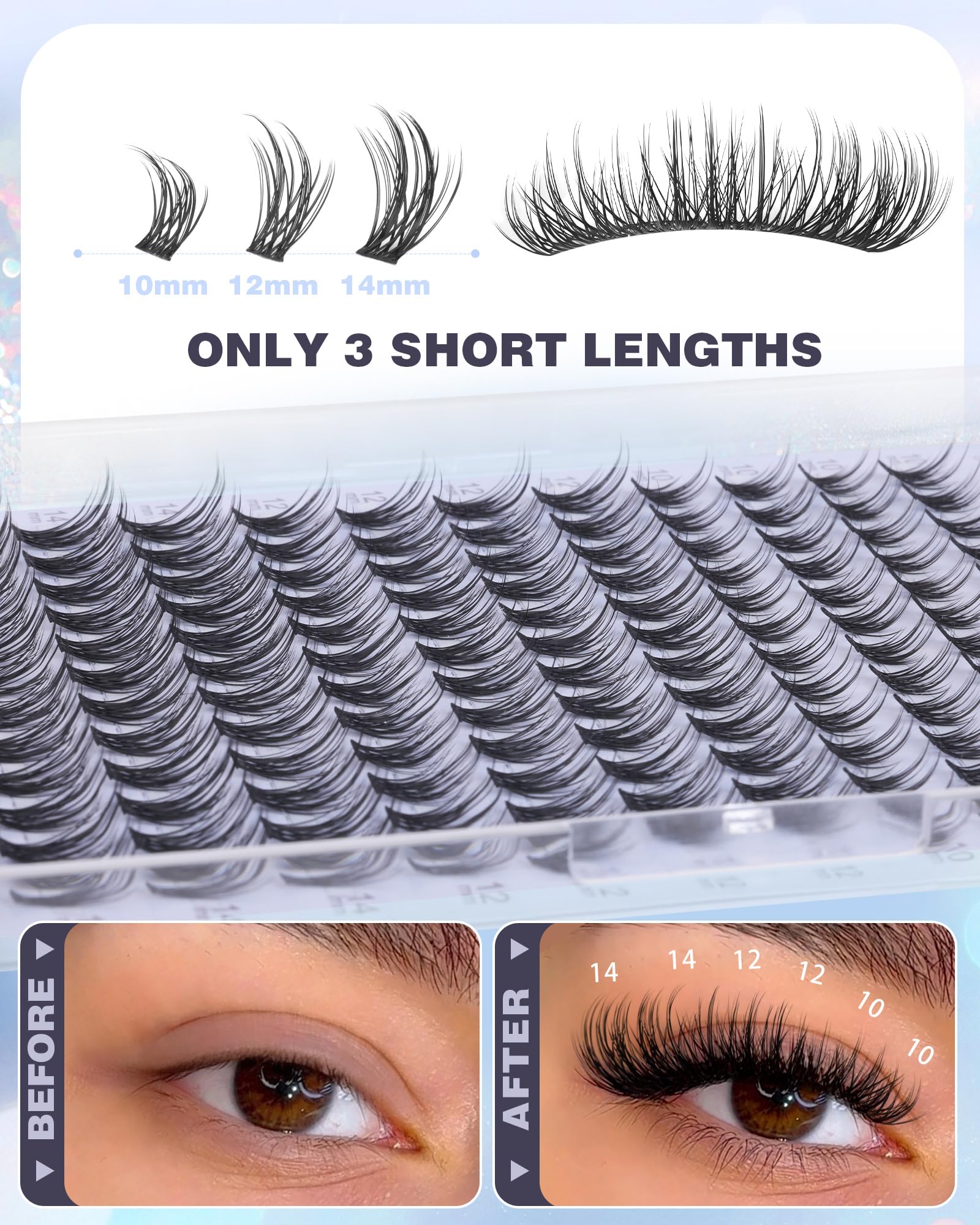 Geeneiya Natural Lash Clusters Kit 10-12-14mm | Wispy C Curl Lashes with Bond & Seal