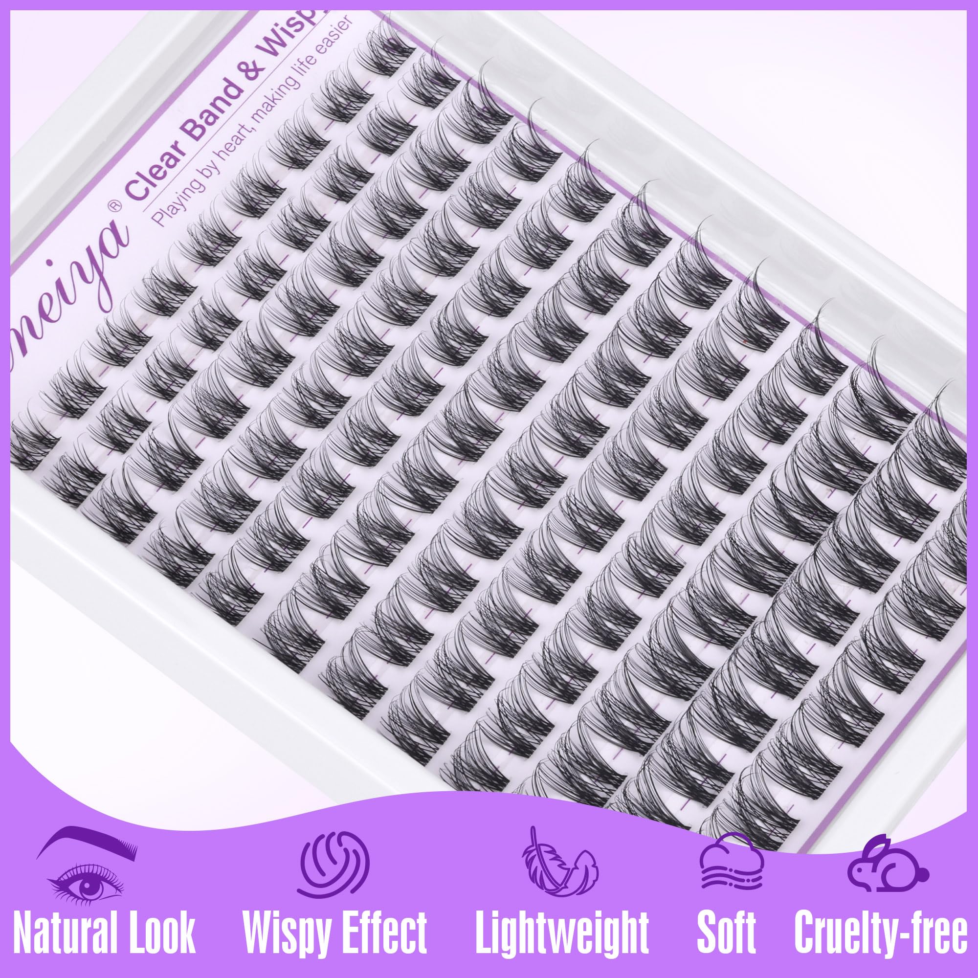 Geeneiya Clear Band Lash Clusters Kit – Wispy 10–16mm CC Curl, DIY Lash Extensions