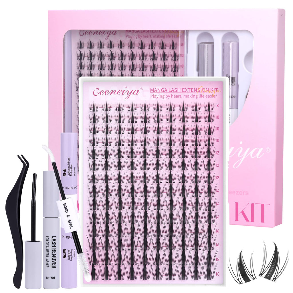 Geeneiya Manga Lashes Clusters Kit – DIY Lash Extensions (8–18mm) with Waterproof Bond & Seal
