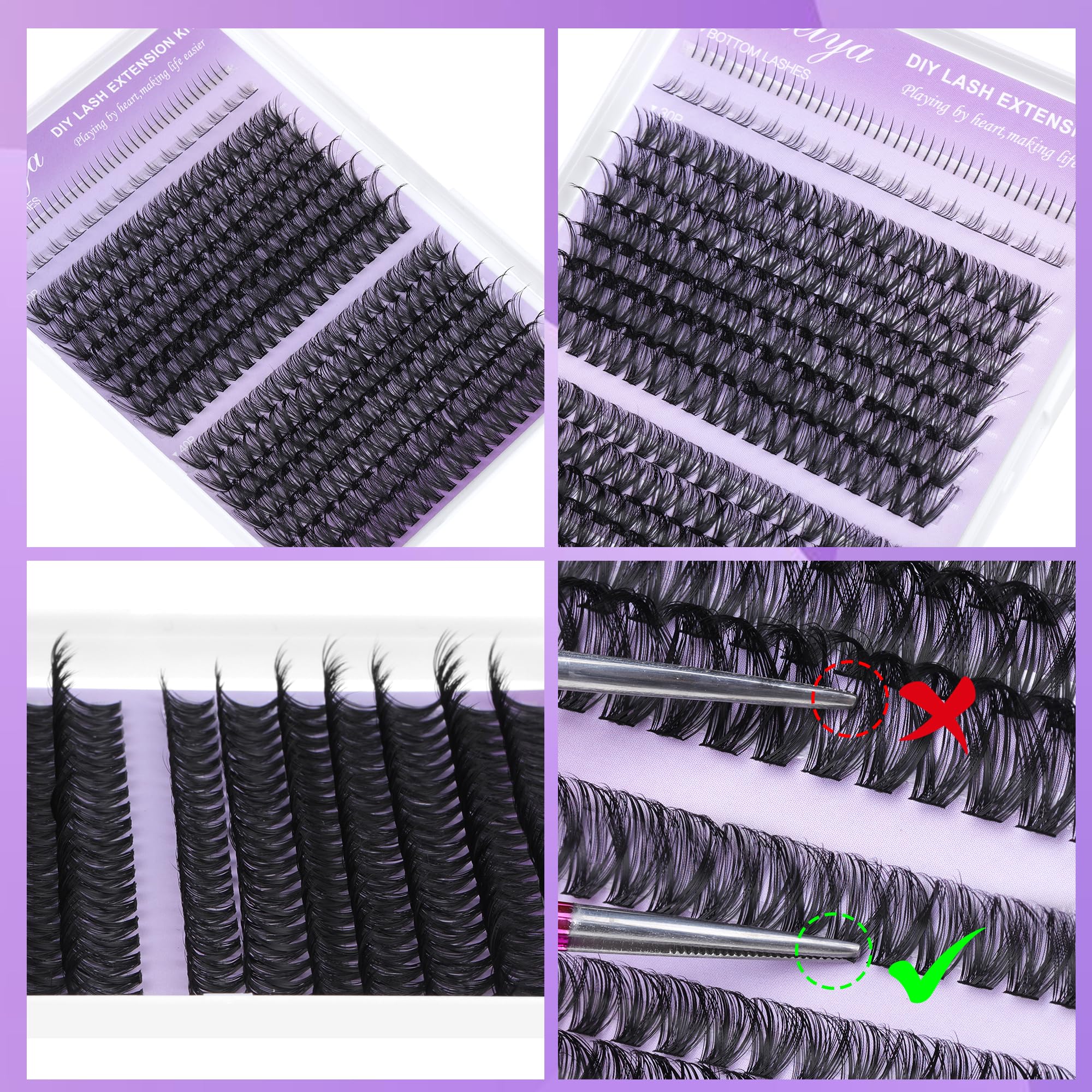 Geeneiya Bottom Lash Extension Kit | DIY D Curl Clusters (30D+40D) with Bond, Seal & Tweezers