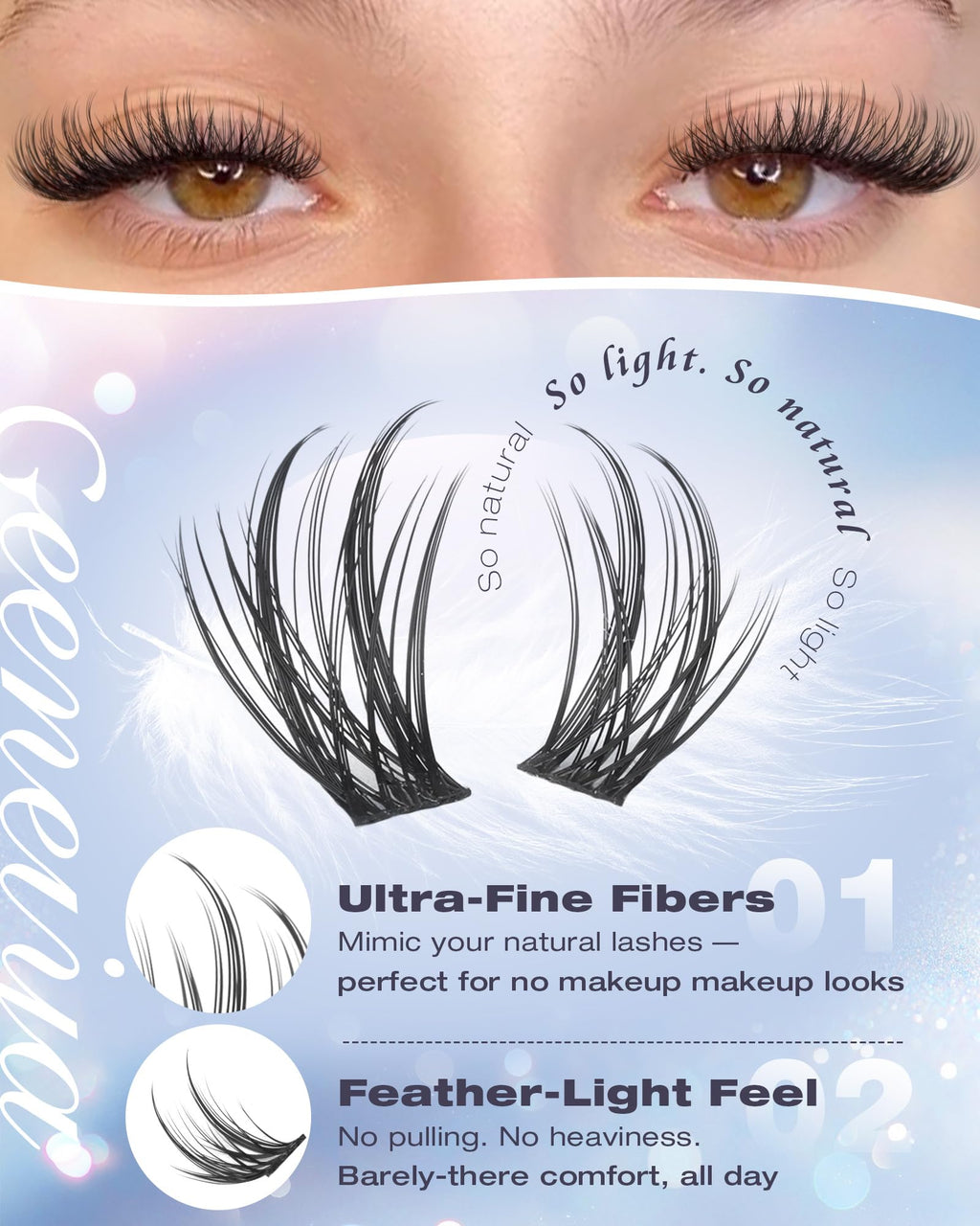 Geeneiya Natural Lash Clusters Kit 10-12-14mm | Wispy C Curl Lashes with Bond & Seal