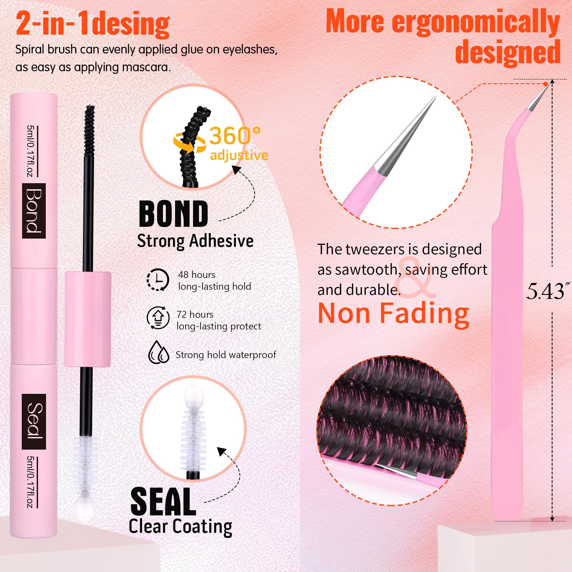Geeneiya Full Lash Extension Kit 10-18MM Volume Lashes with Bond & Seal, Tweezers