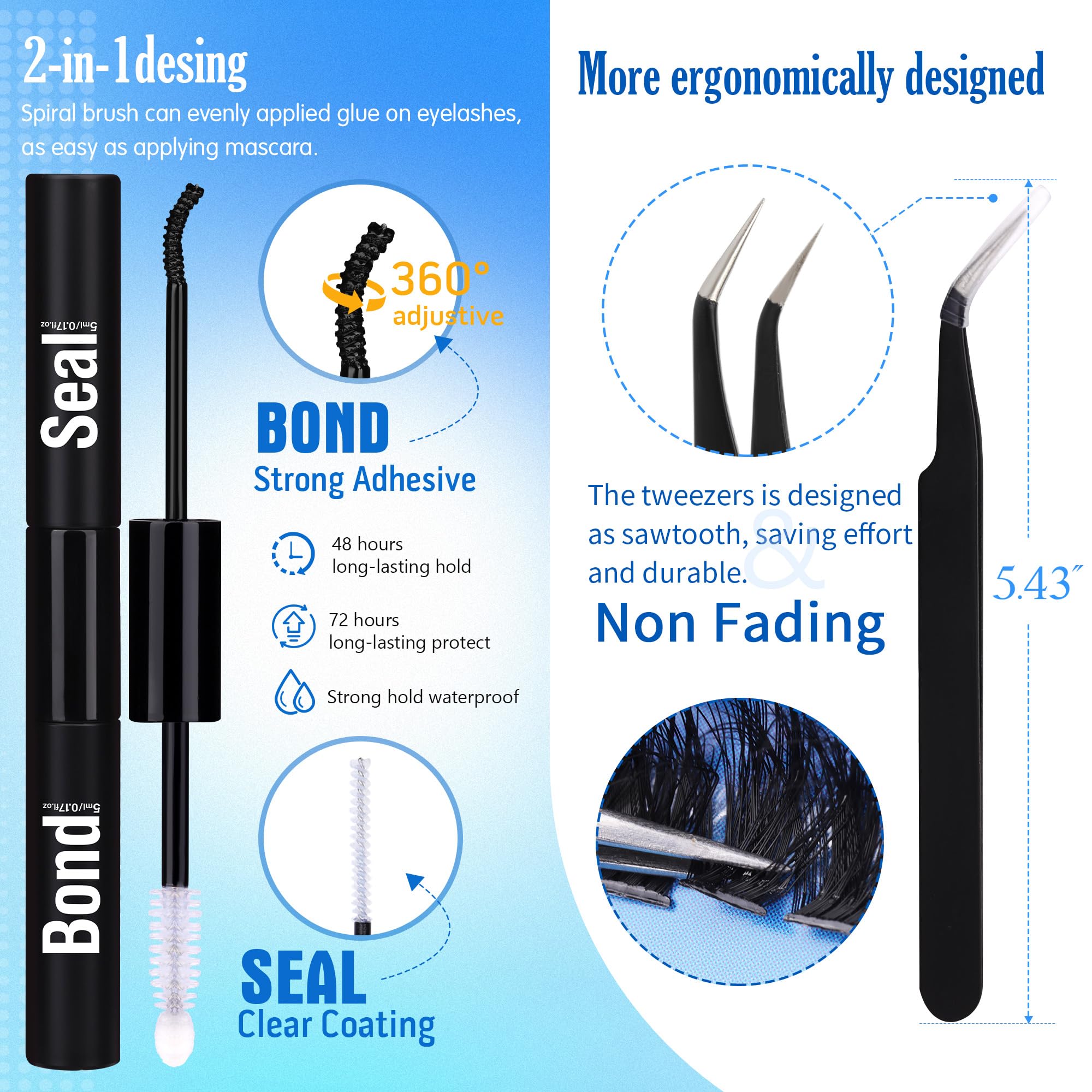 Geeneiya Thick Lashes Extension Kit – DIY 80D+100D Lash Clusters (10-18mm) with Bond & Seal