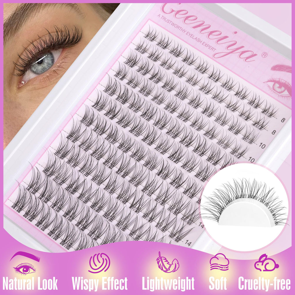 Geeneiya Clear Band Lash Clusters Kit 8-16MM | DIY Lash Extensions with White Bond & Seal