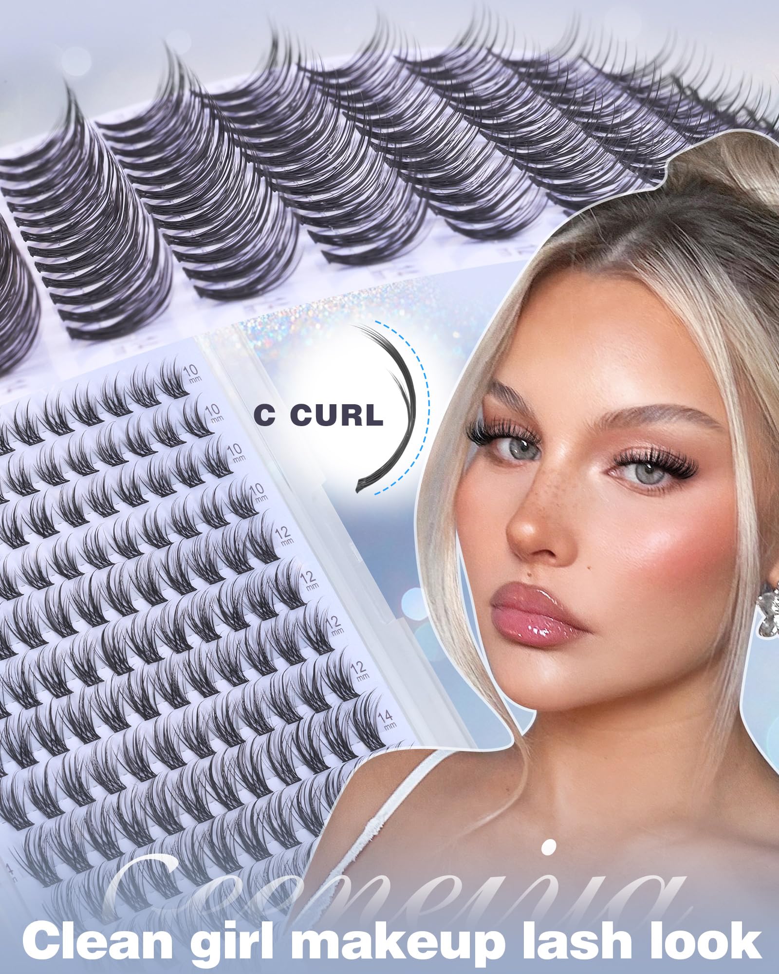 Geeneiya Natural Lash Clusters Kit 10-12-14mm | Wispy C Curl Lashes with Bond & Seal