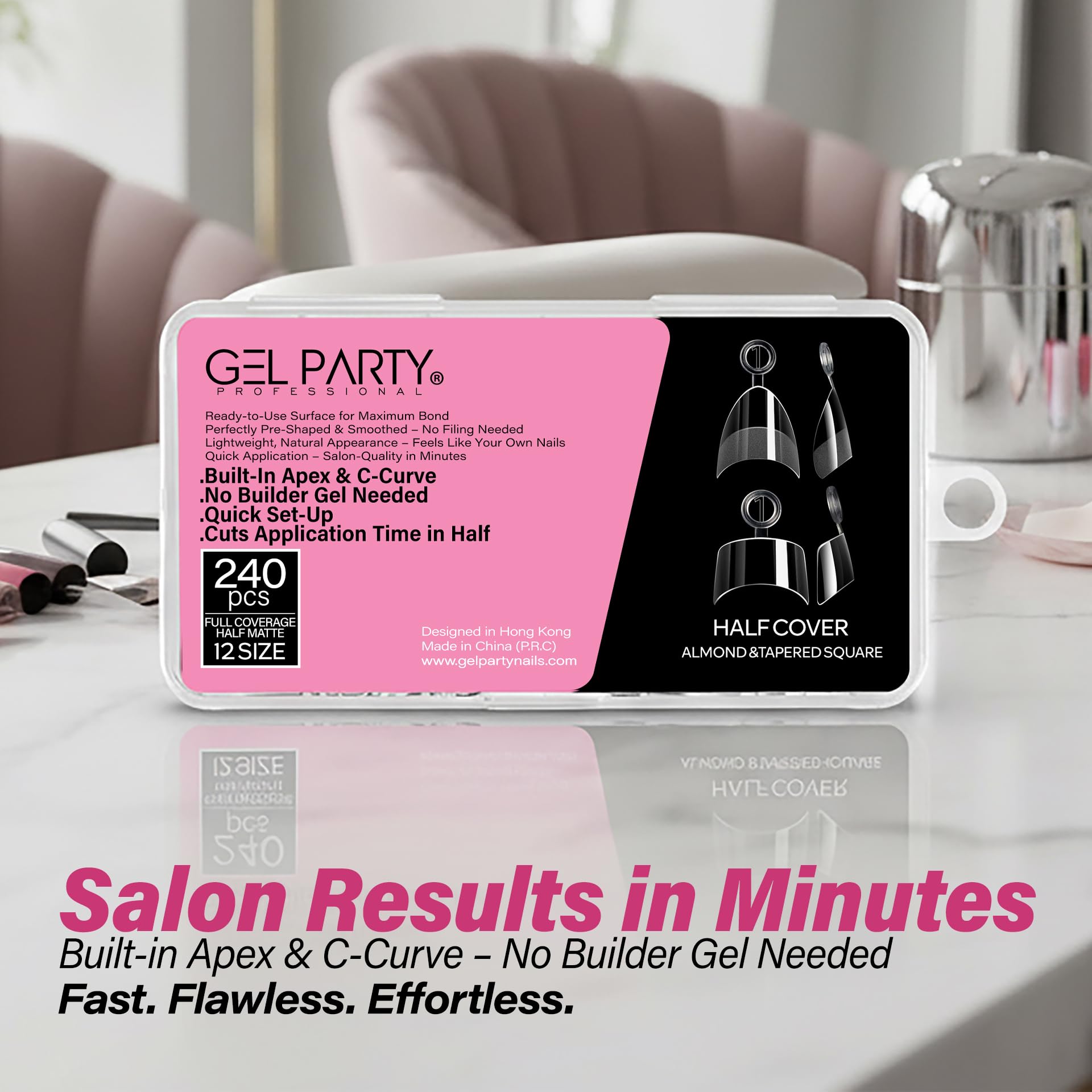 GEL PARTY Soft Gel Half Cover Nail Tips - 240pcs, Pre-Buffed Matte French Tips, 12 Sizes