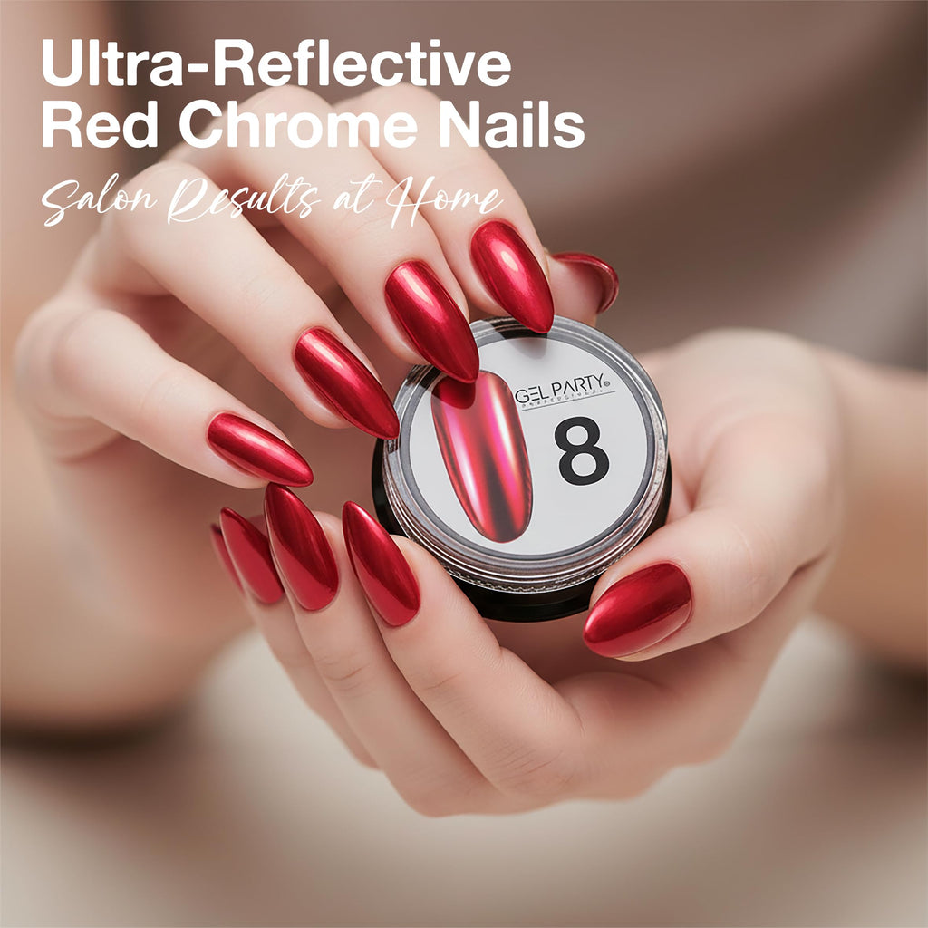 GEL PARTY 16 Colour Chrome & Holographic Nail Powder Kit – Mirror-Effect Gel Nails for UV/LED