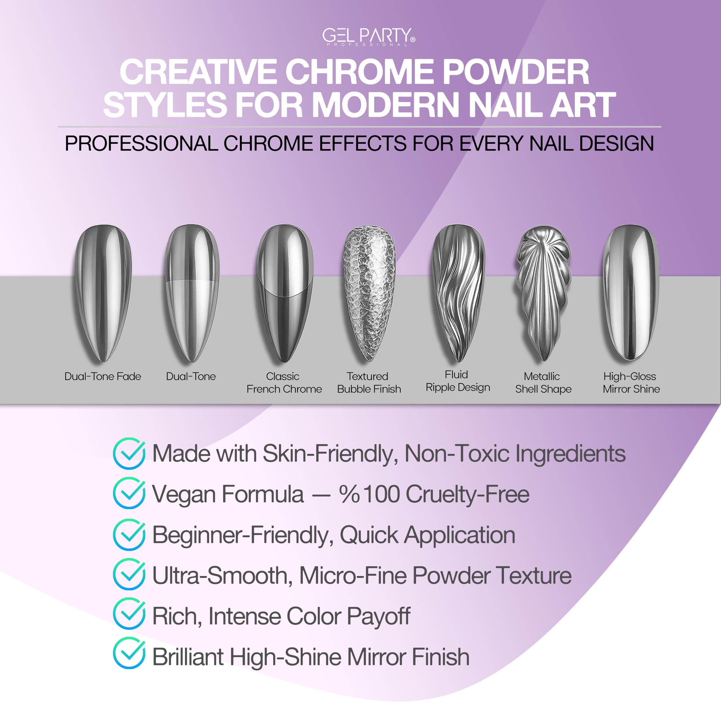 GEL PARTY 16 Colour Chrome & Holographic Nail Powder Kit – Mirror-Effect Gel Nails for UV/LED
