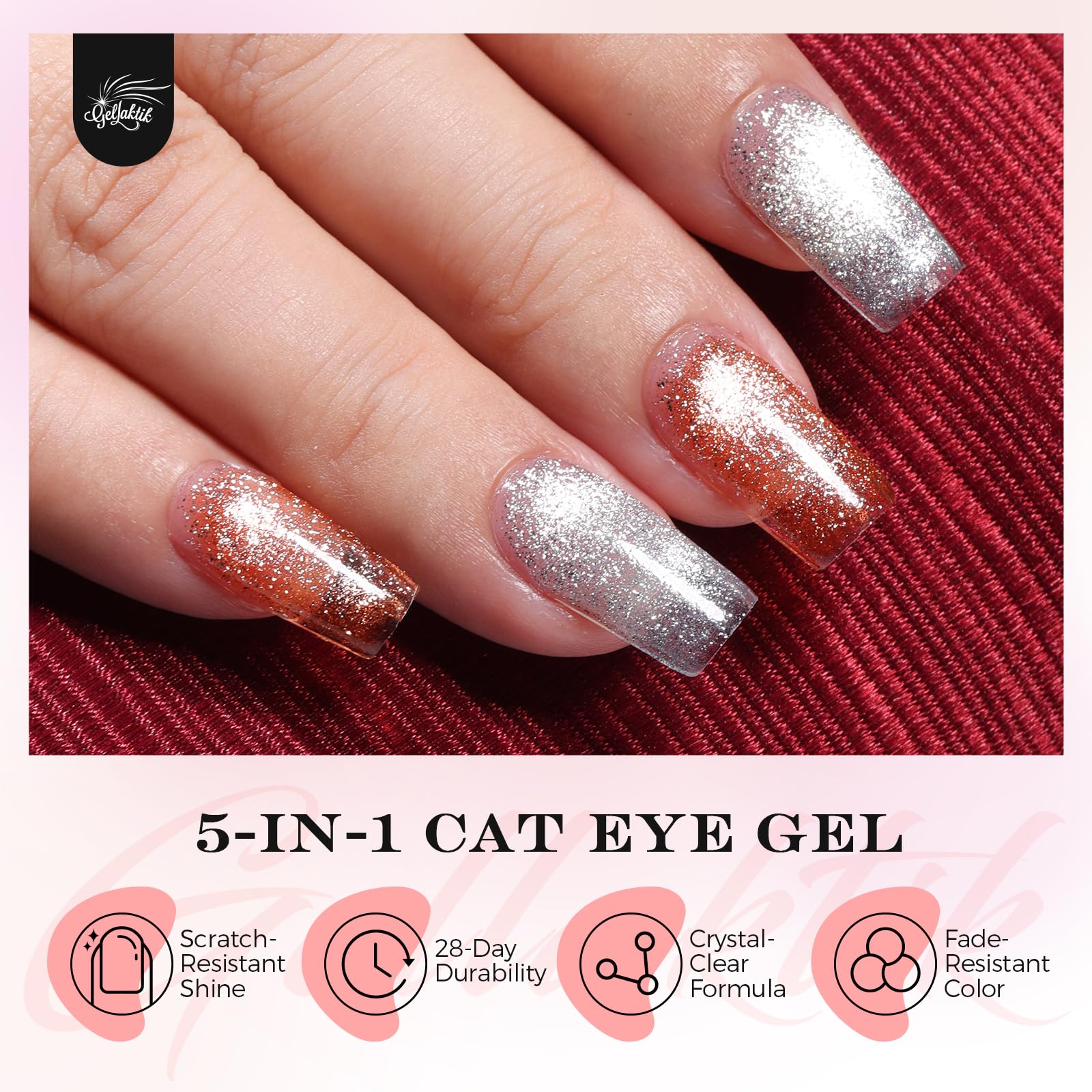GELLAKTIK 5-in-1 Cat Eye Gel Polish 15ml – No Base/Top Coat Needed | Magnetic Nail Polish