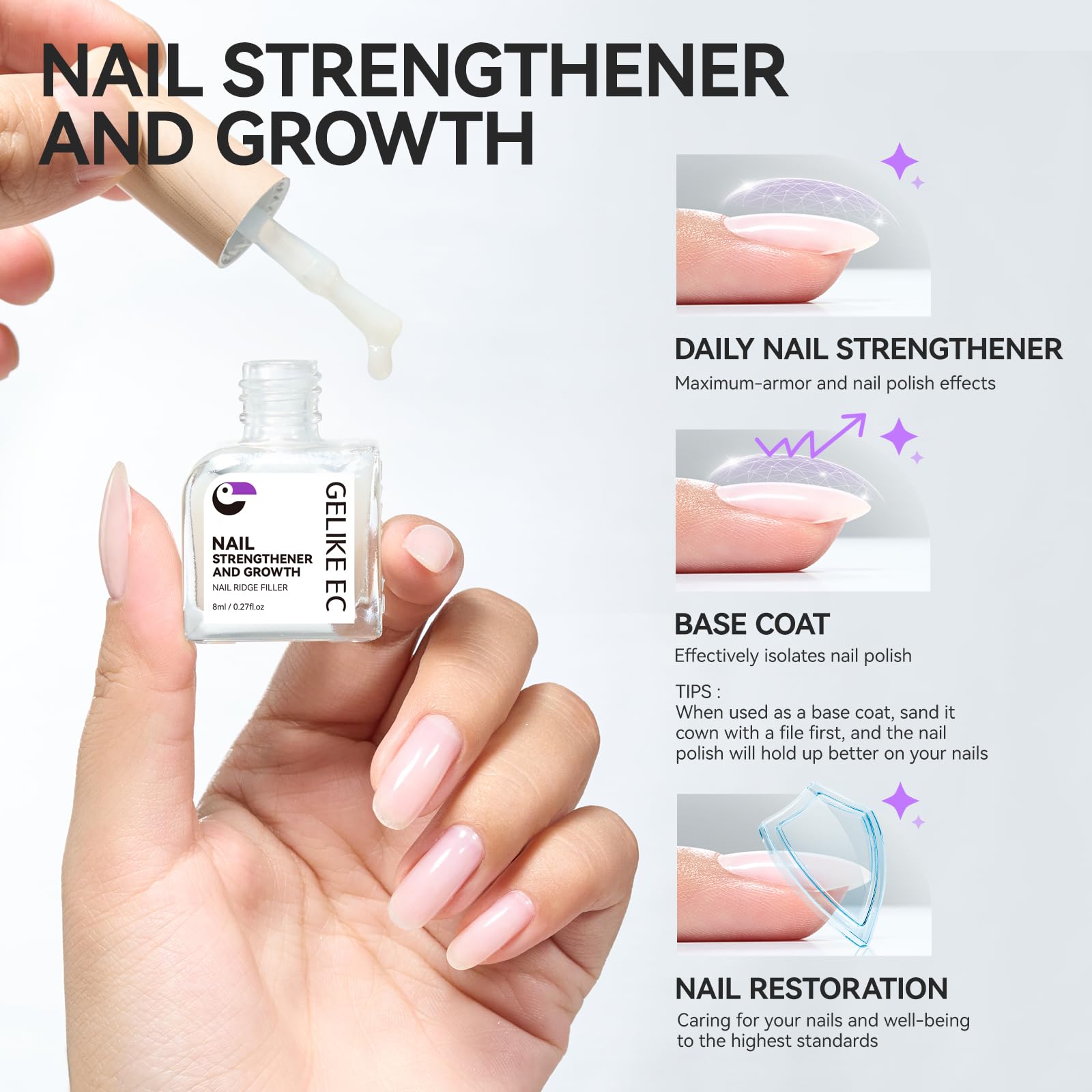 Gelike ec 8-in-1 Nail Strengthener & Ridge Filler – Strengthen, Grow, Gloss