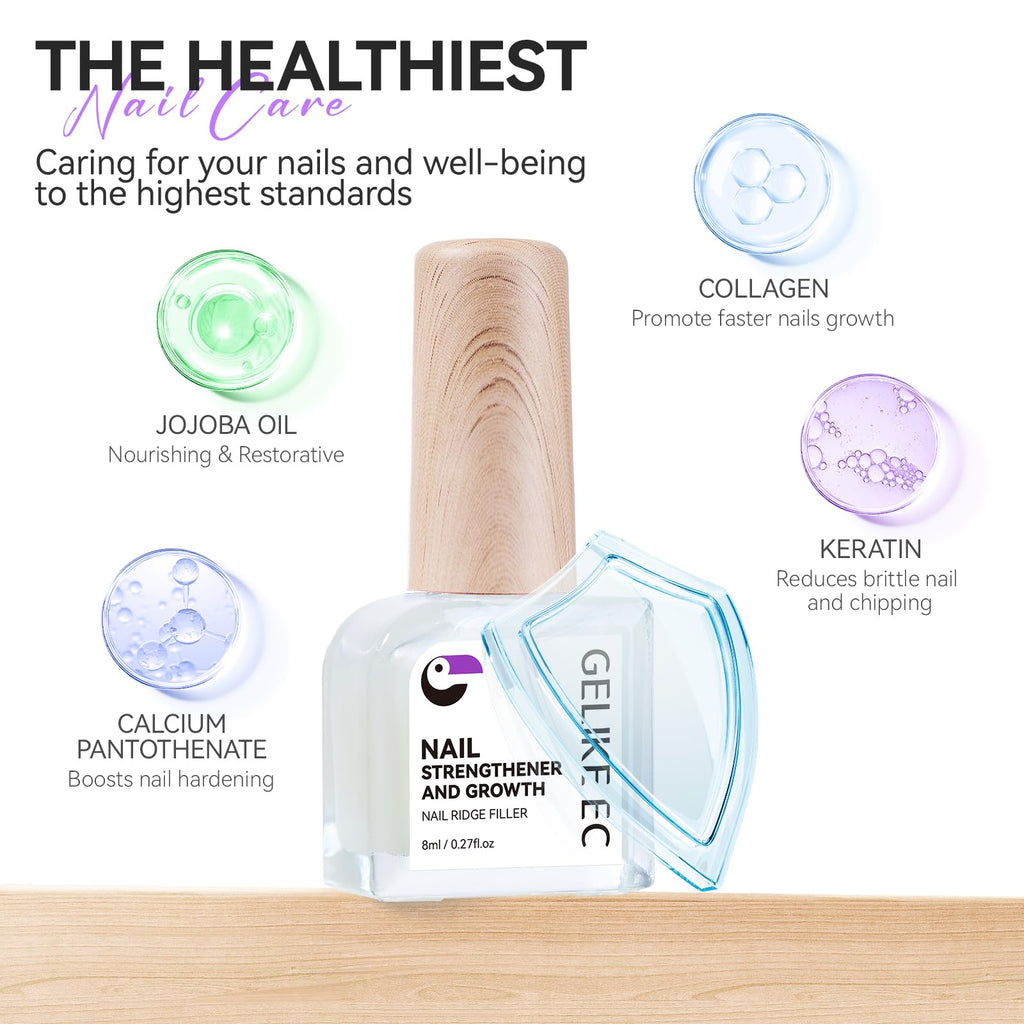 Gelike ec 8-in-1 Nail Strengthener & Ridge Filler – Strengthen, Grow, Gloss