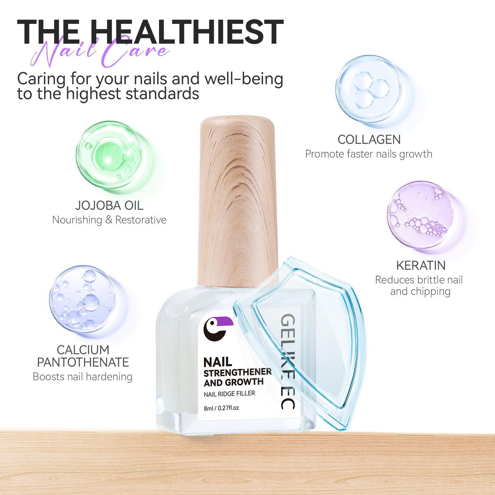 Gelike ec 8-in-1 Nail Strengthener & Ridge Filler – Strengthen, Grow, Gloss