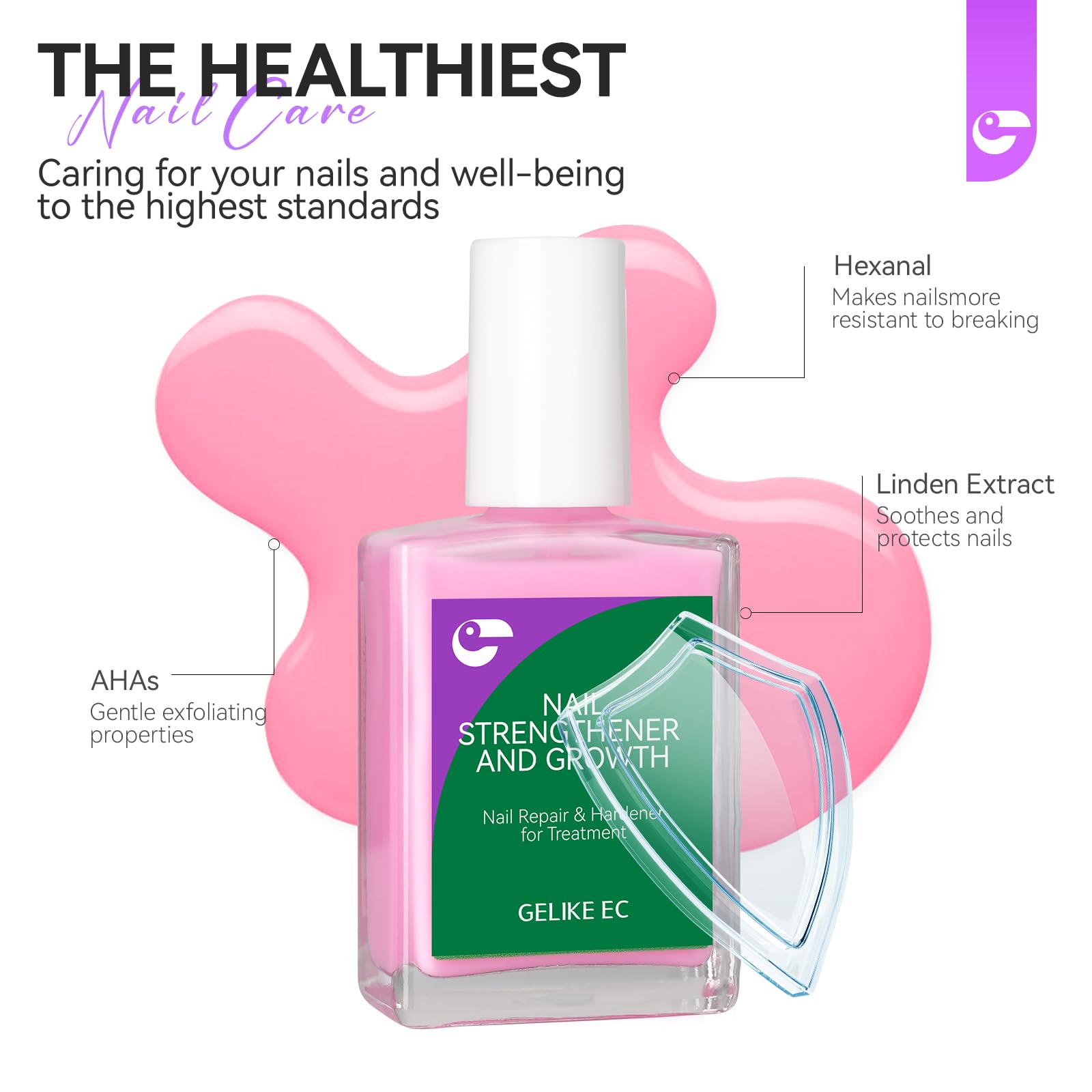 Gelike EC 6-in-1 Nail Repair & Strengthener – Pink 15ml
