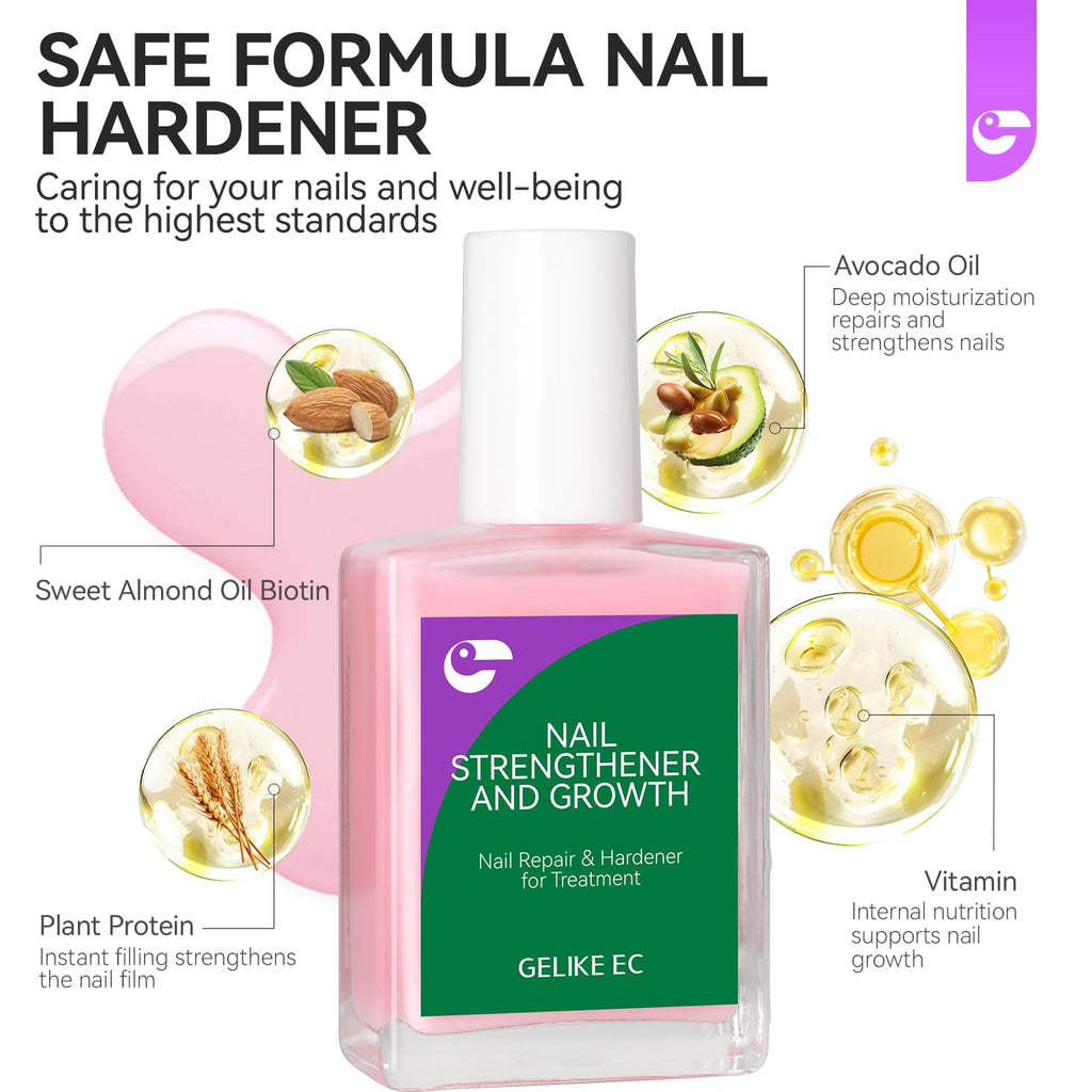 gelike ec Milky Pink Nail Strengthener & Growth Polish – 6-in-1 Ridge Filler (15ml) for Damaged Nails