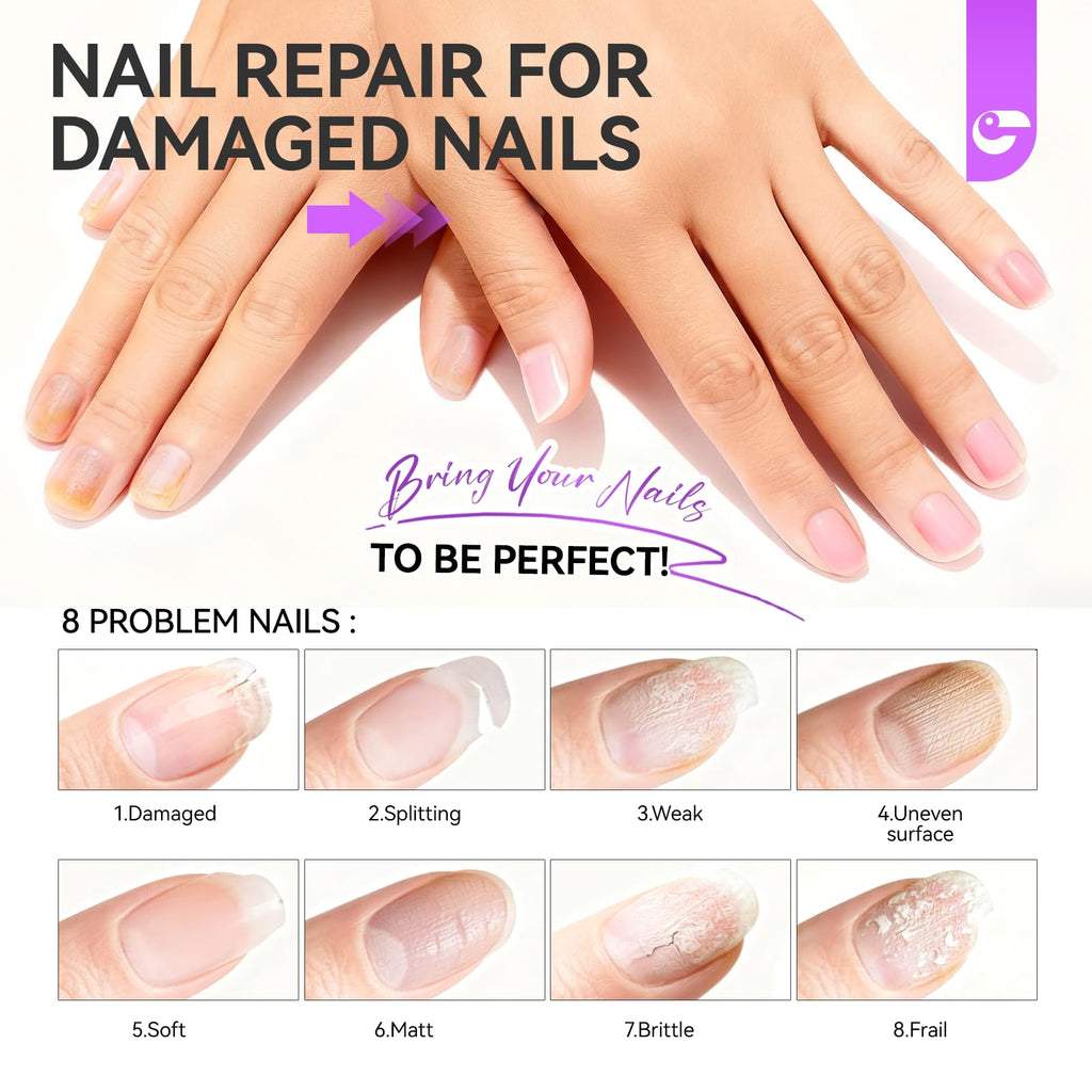 gelike ec Milky Pink Nail Strengthener & Growth Polish – 6-in-1 Ridge Filler (15ml) for Damaged Nails