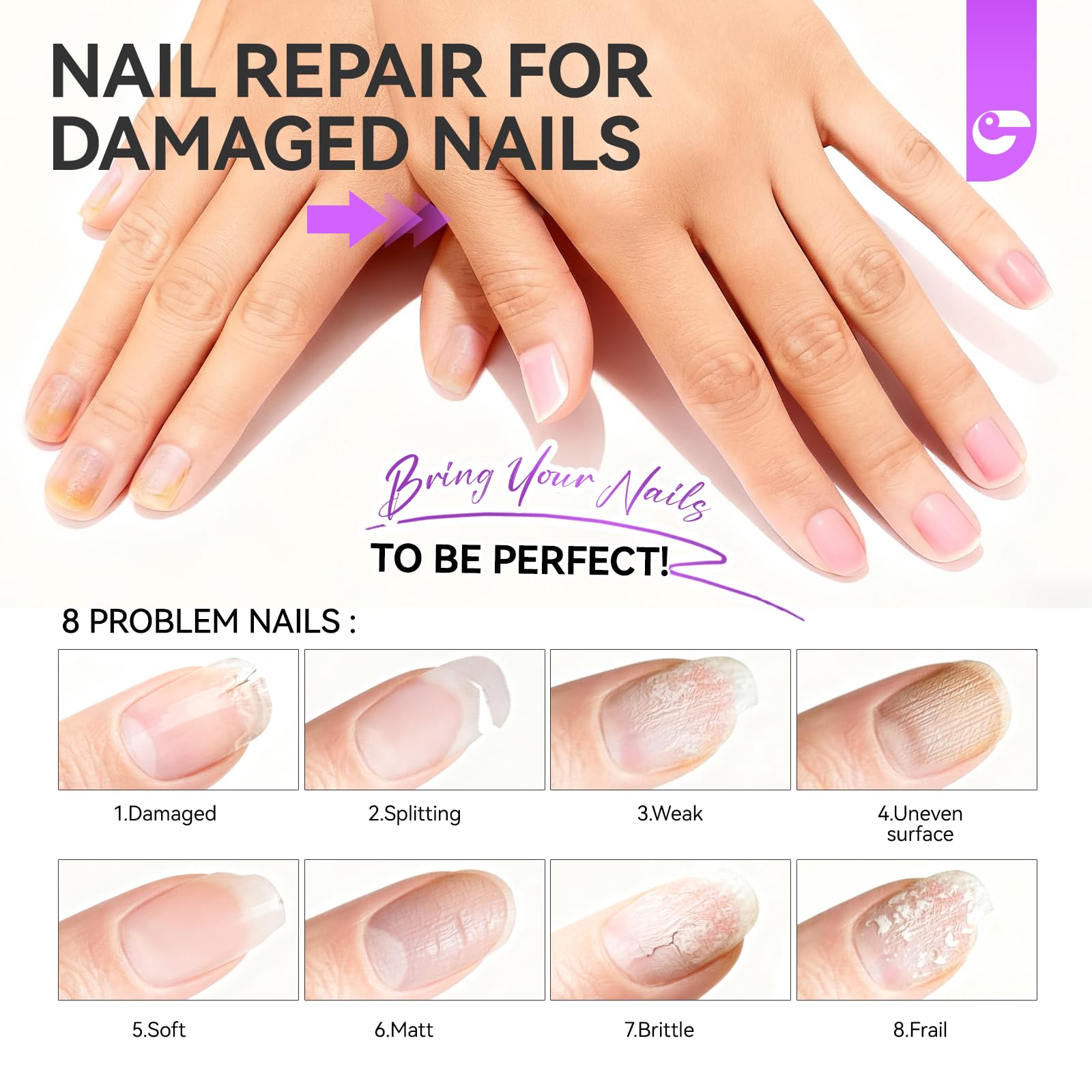 gelike ec Milky Pink Nail Strengthener & Growth Polish – 6-in-1 Ridge Filler (15ml) for Damaged Nails