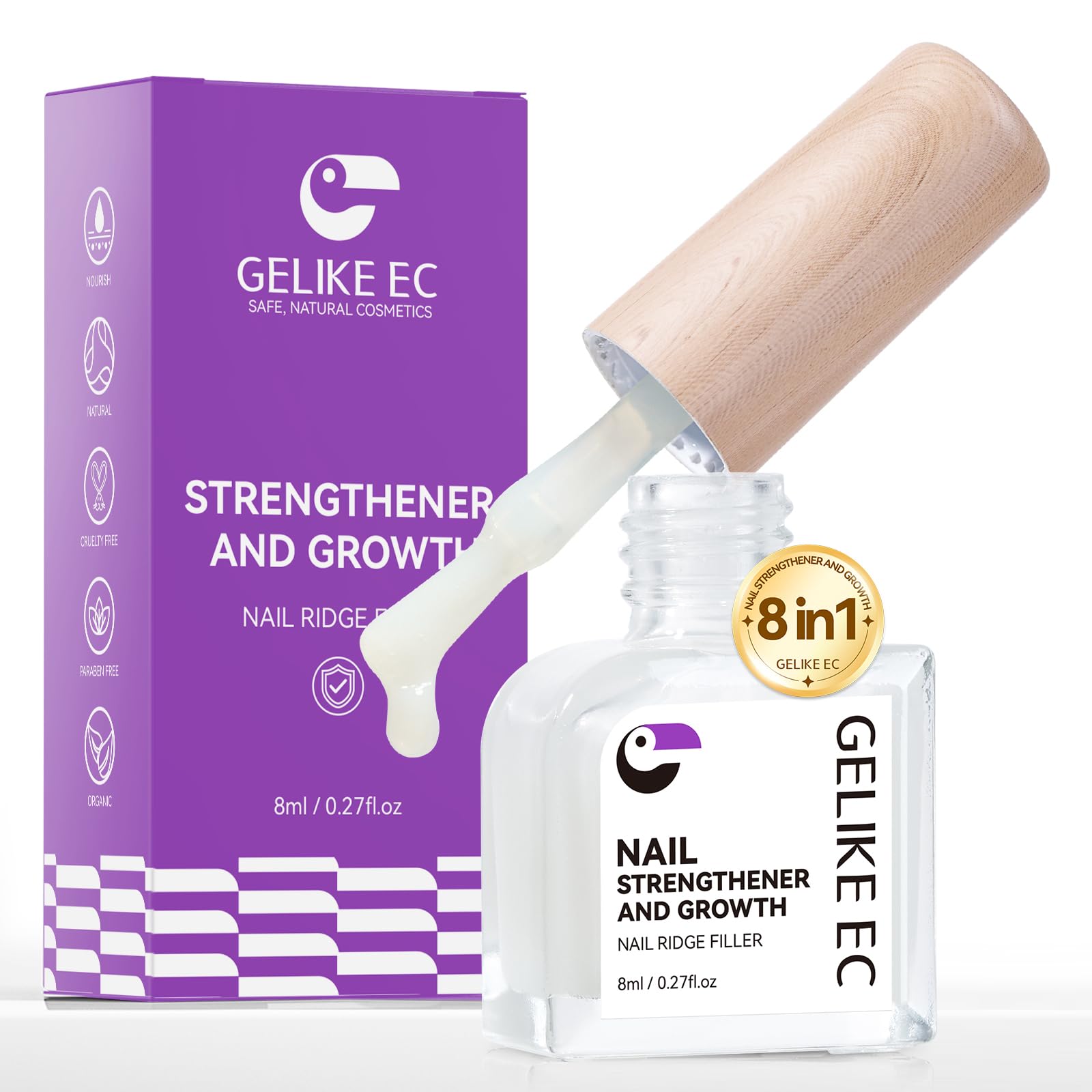 Gelike ec 8-in-1 Nail Strengthener & Ridge Filler – Strengthen, Grow, Gloss