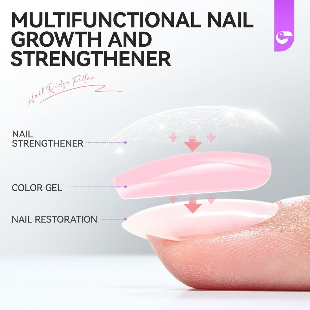 gelike ec Milky Pink Nail Strengthener & Growth Polish – 6-in-1 Ridge Filler (15ml) for Damaged Nails