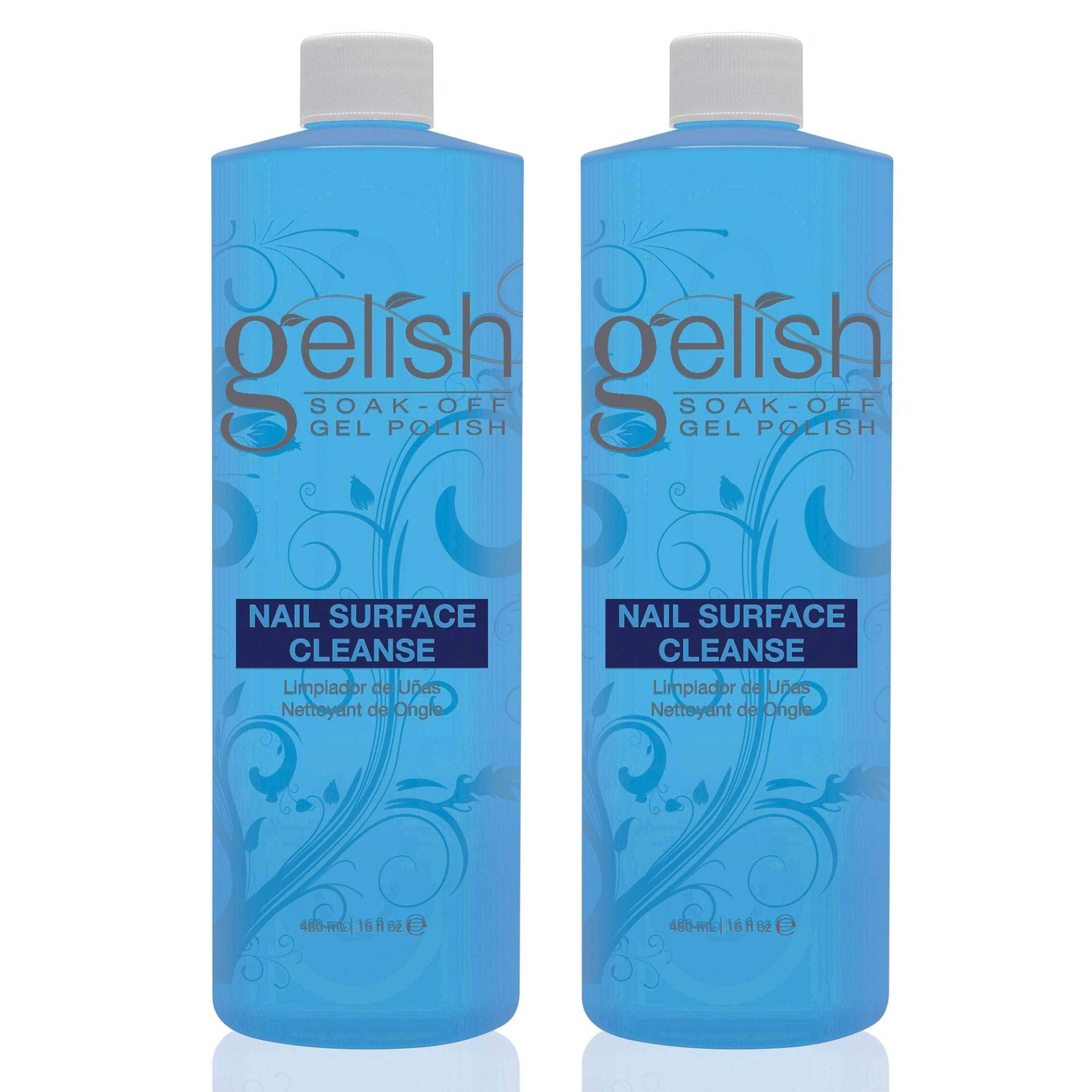 Gelish Nail Soak Off Surface Gel UV Top Coat Cleanser Bottle, 16 Oz (2 Pack)