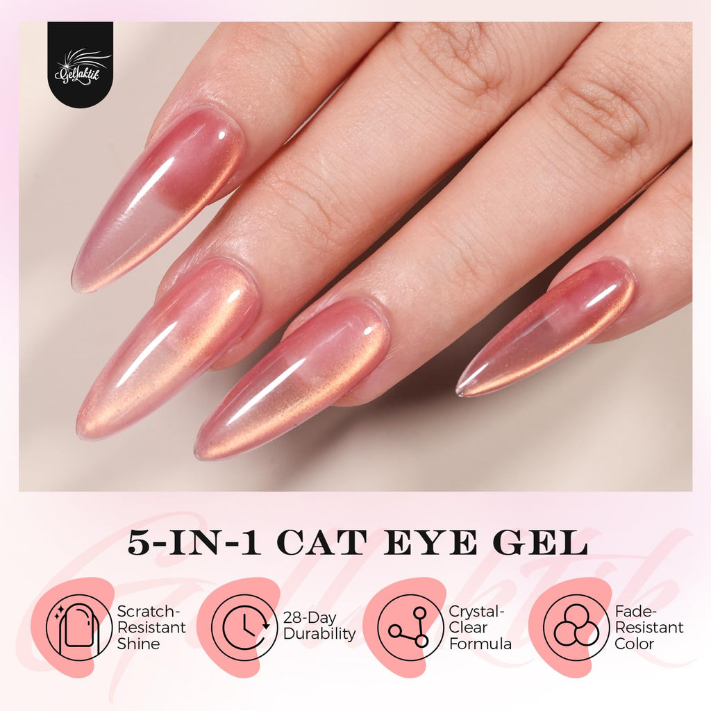 GELLAKTIK 5-in-1 Cat Eye Gel Nail Polish Kit — 6 Colors, 7.5ml (No Base/Top Coat Needed)