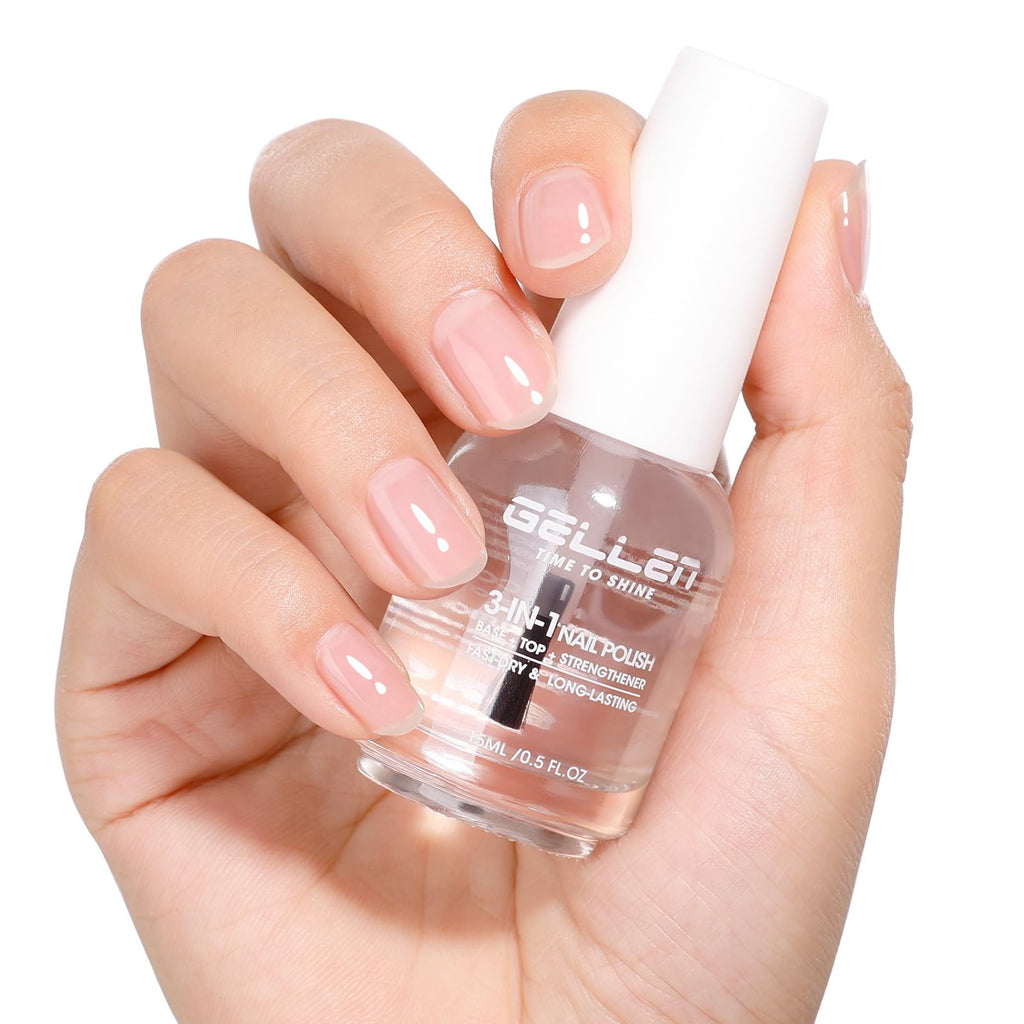 GELLEN 3-In-1 Clear Nail Polish Base Top Coat & Nail Strengthener – Fast Air-Dry, Breathable & Non-Toxic