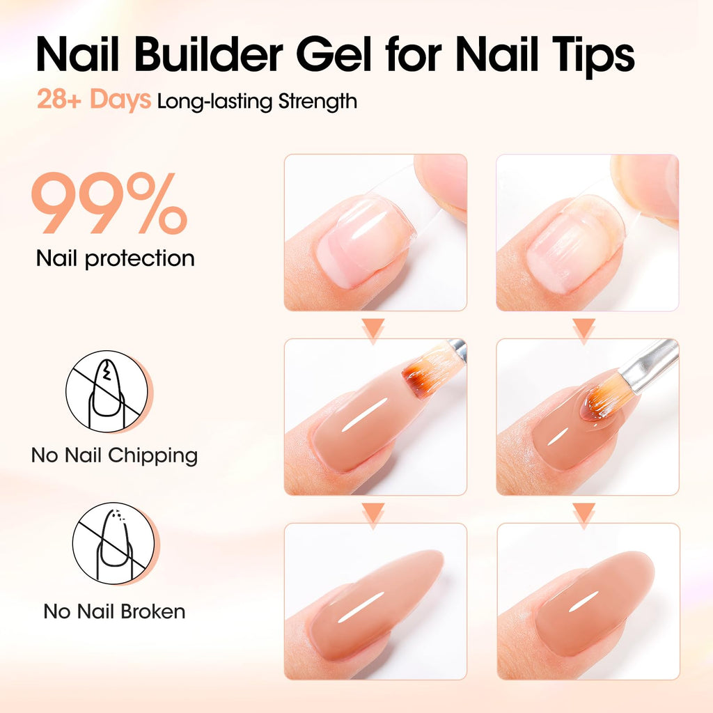 GELLEN Builder Gel Nails Extensions – Nude 30g, UV/LED, 20 Nail Forms