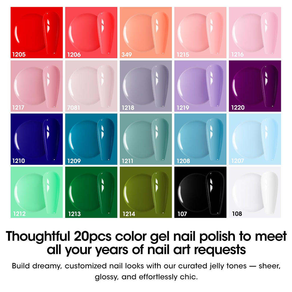 GELLEN 24-Piece Gel Polish Set – 20 Colors, Base Coat, Glossy & Matte Top Coats, Cat-Eye Magnetic Finish (3-Free)