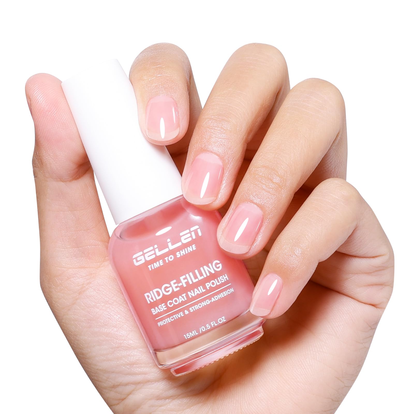 GELLEN Clear Nail Polish Ridge Filling Base Coat – Sheer Milky Pink, HEMA/TPO Free, Nourishing Ridge Filler