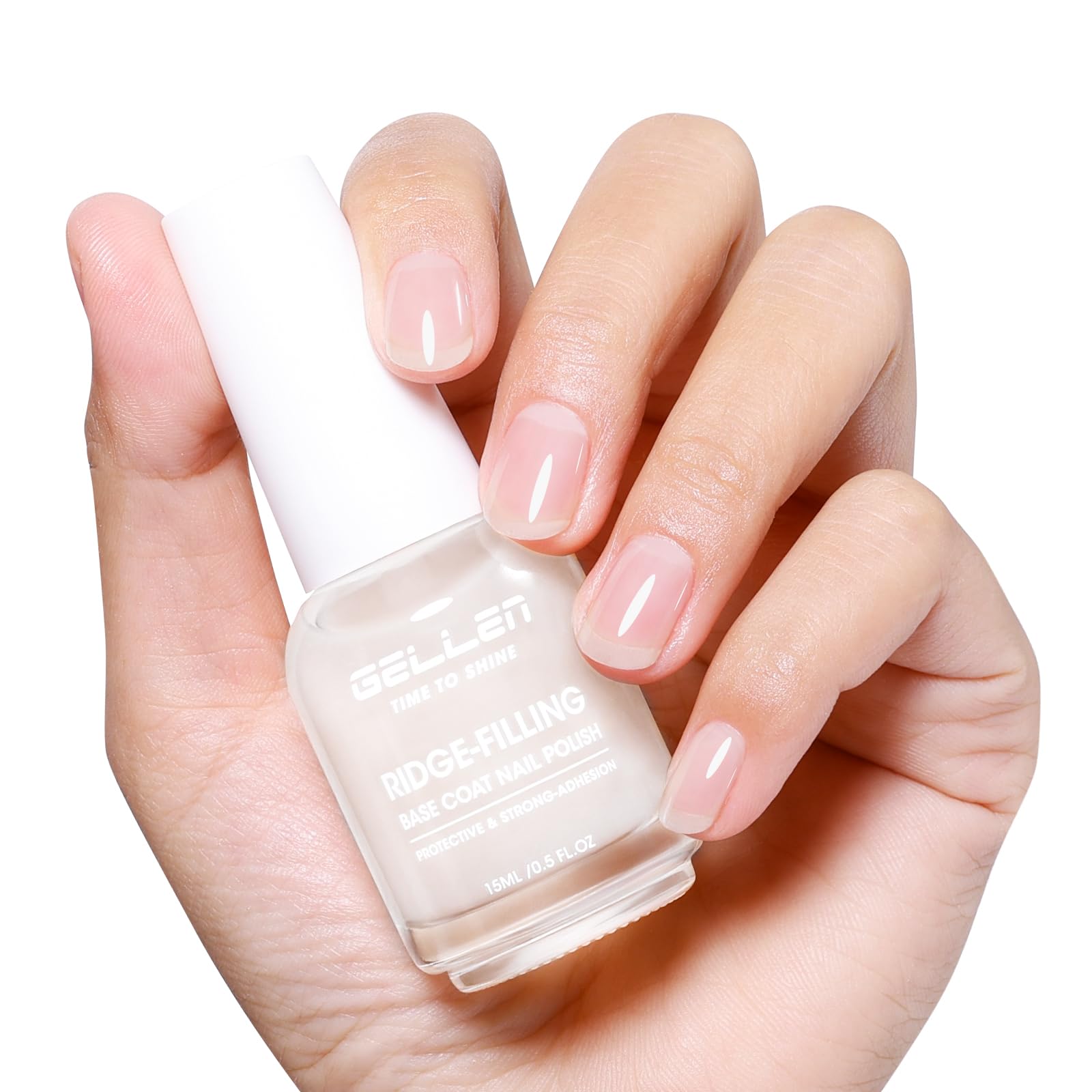GELLEN Clear Ridge Filling Base Coat – 3-in-1 Nail Strengthener, Sheer Milky White Tint, HEMA/TPO Free