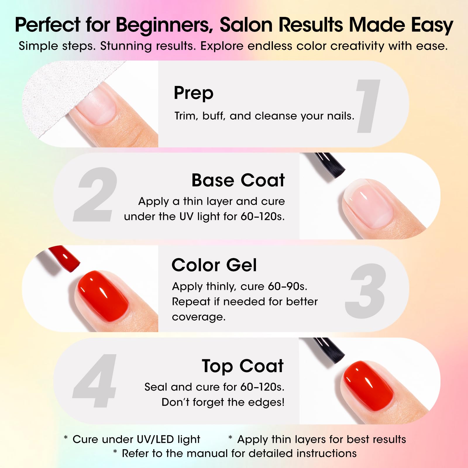 GELLEN 24-Piece Gel Nail Polish Set – 20 Colors + Base/Top Coats & Cat-Eye Top Coat