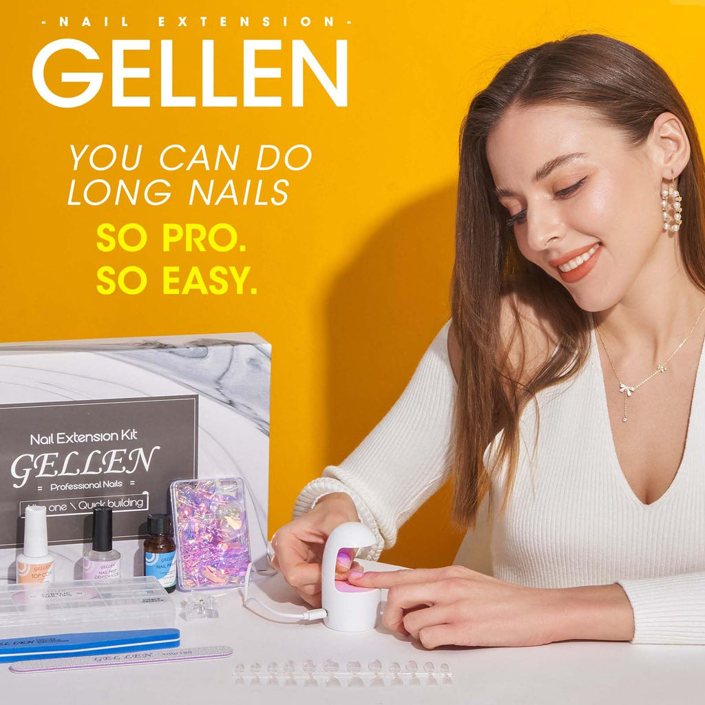 GELLEN Gel Nail Kit Coffin 240pcs – All-In-One DIY Nail Extension Set with UV Lamp