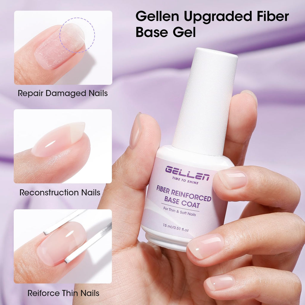 GELLEN Fiber Glass Base Gel Coat 0.51 Fl.oz – Clear Nail Strengthener for Weak Nails (Salon & Home)