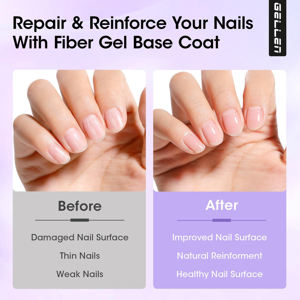 GELLEN Fiber Glass Base Gel Coat 0.51 Fl.oz – Clear Nail Strengthener for Weak Nails (Salon & Home)