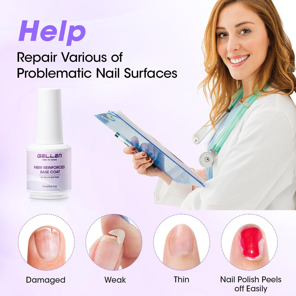 GELLEN Fiber Glass Base Gel Coat 0.51 Fl.oz – Clear Nail Strengthener for Weak Nails (Salon & Home)