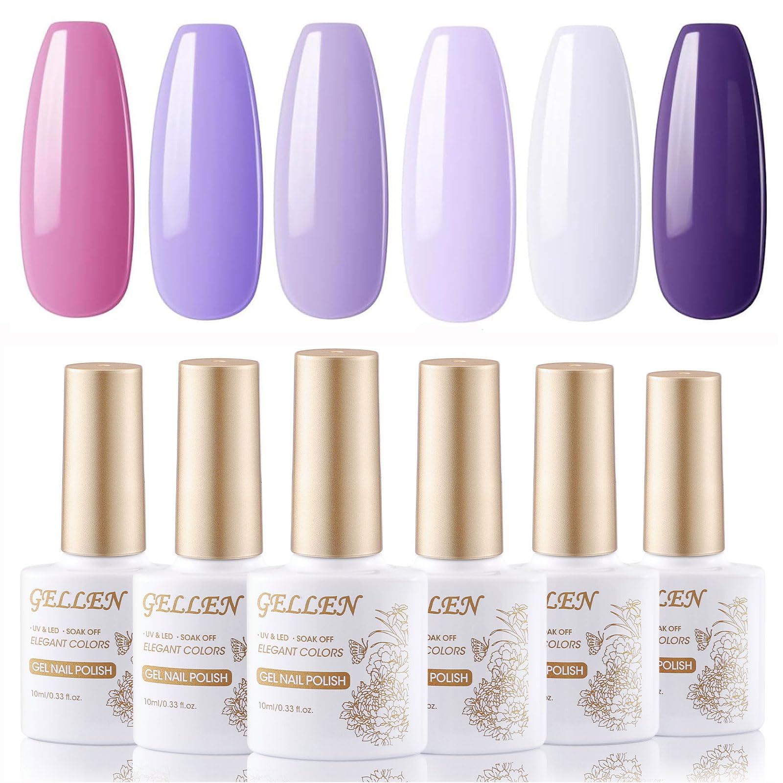 GELLEN Gel Nail Polish Set — 6 Colors: Royal Purple, Pink, Lavender for DIY Manicure