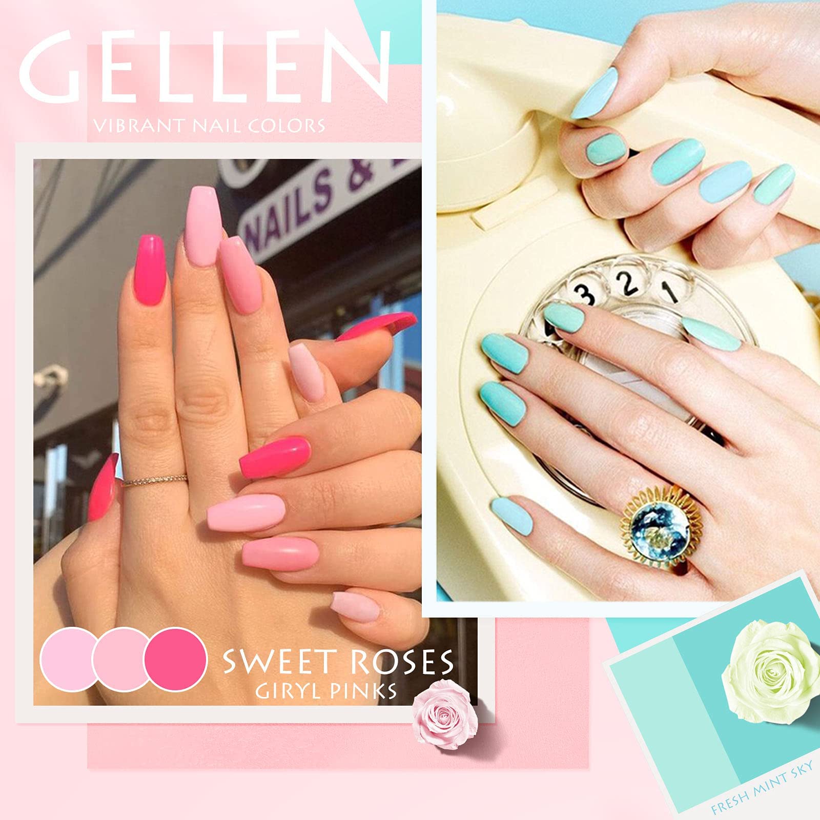 GELLEN Gel Nail Polish Kit with 72W UV LED Lamp – 12 Colors, No-Wipe Base/Top Coat, All-In-One Manicure