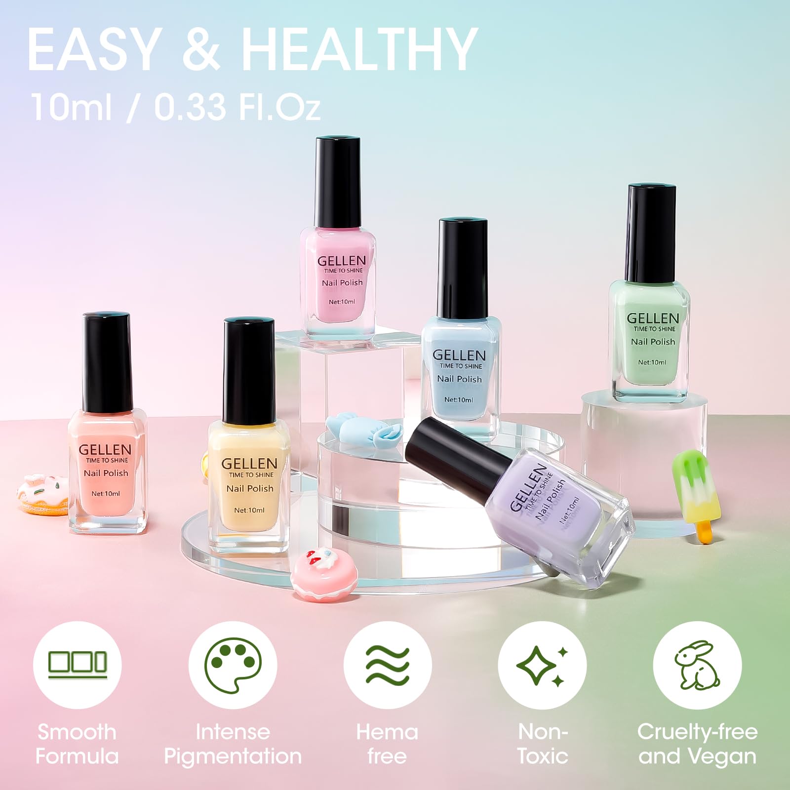GELLEN Pastel Regular Nail Polish Set – 6 Quick-Dry Colors, No UV Light Needed