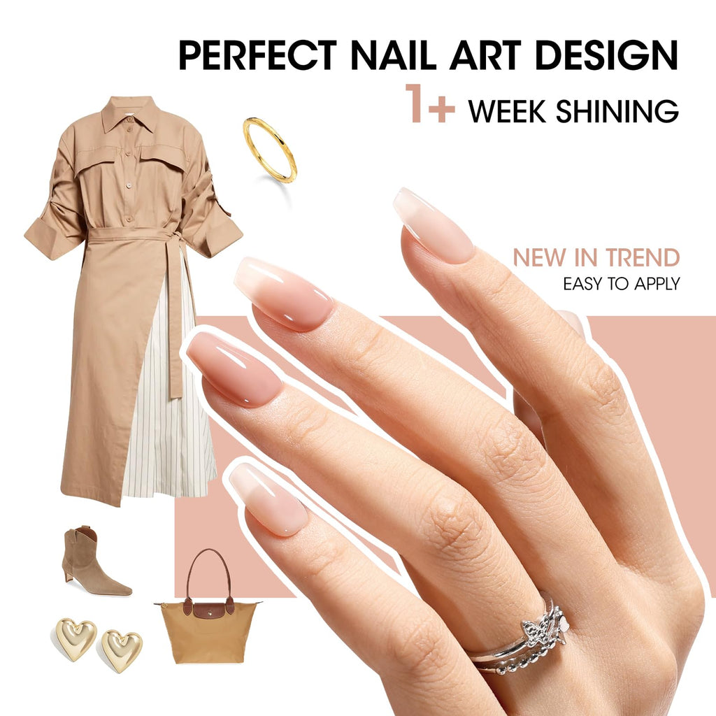 GELLEN Sheer Nude Jelly Nail Polish Set – 6 Colors, Quick Dry, 4-Free, HEMA-Free, Non-Toxic