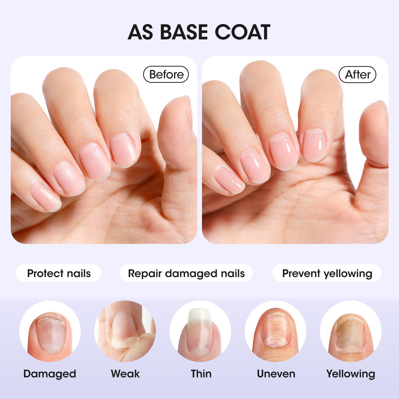 GELLEN 3-In-1 Clear Nail Polish Base Top Coat & Nail Strengthener – Fast Air-Dry, Breathable & Non-Toxic