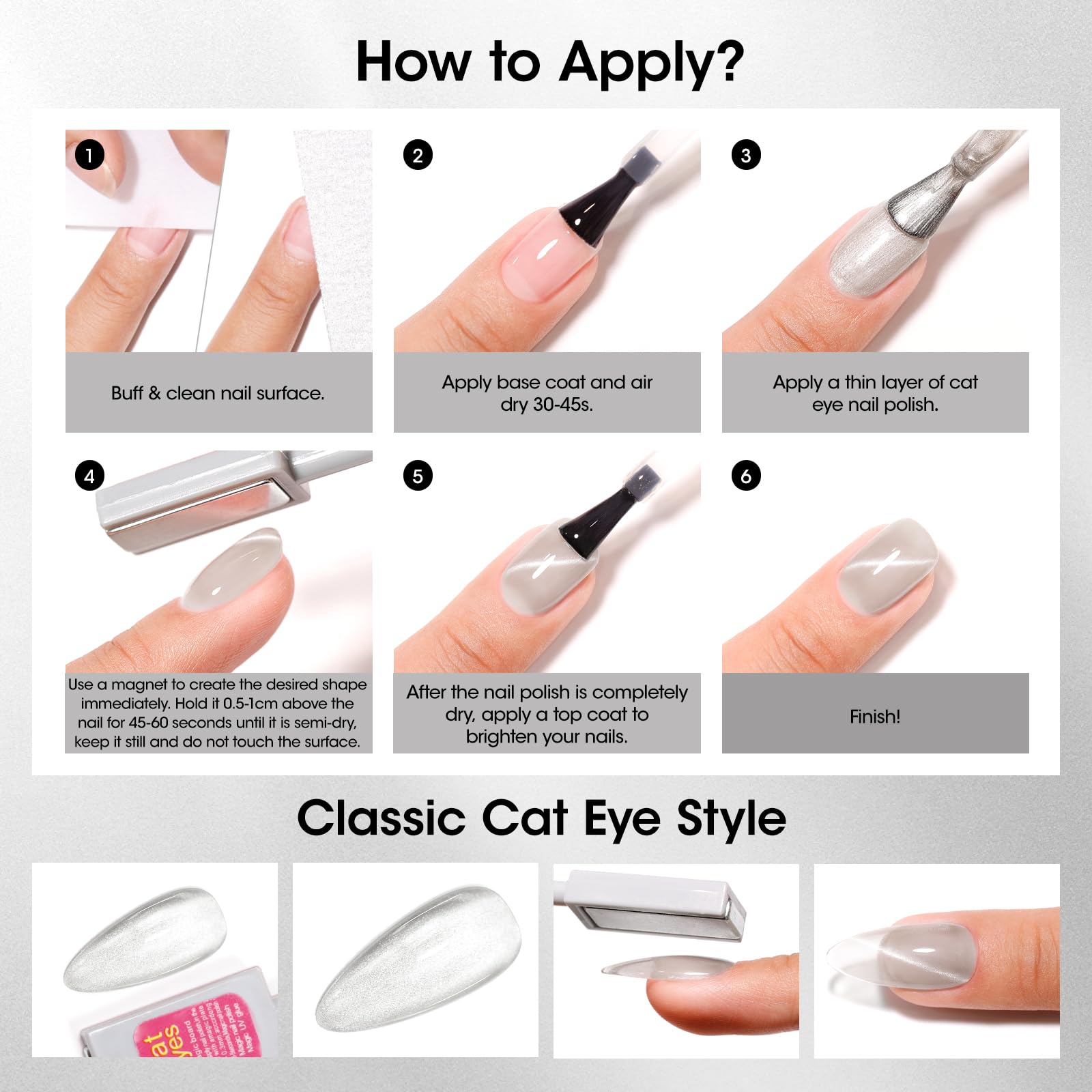 GELLEN Quick Dry Cat Eye Nail Polish Kit – Pink Silver Champagne Magnetic 3D Cat Eye