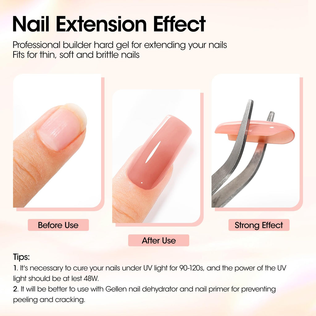 GELLEN Builder Gel Nude Pink – UV/LED Hard Gel for Nails Extensions & Overlays (30g) + 20 Nail Forms