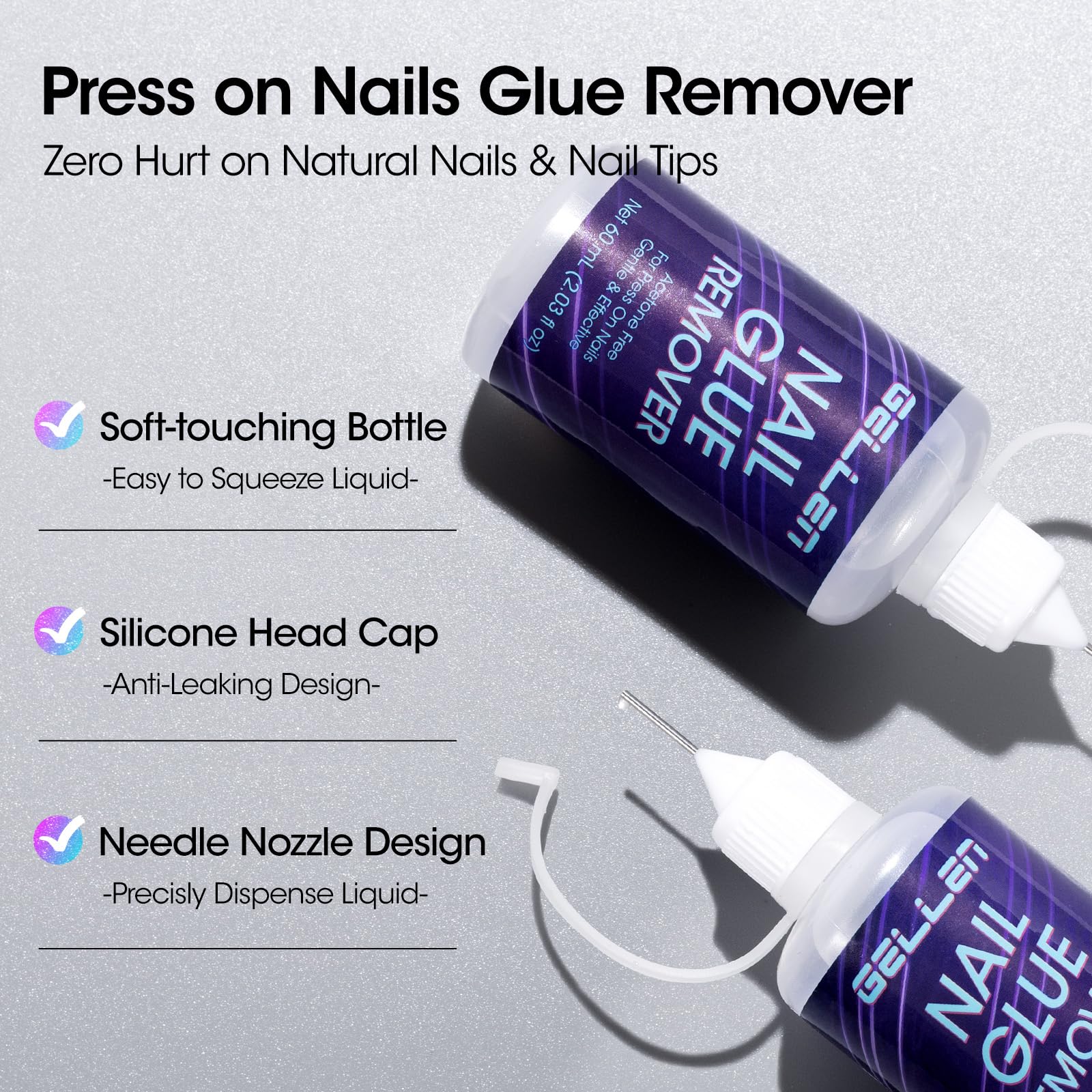 Gellen Press On Nail Remover – Acetone-Free, Needle Applicator, Quick Glue Removal