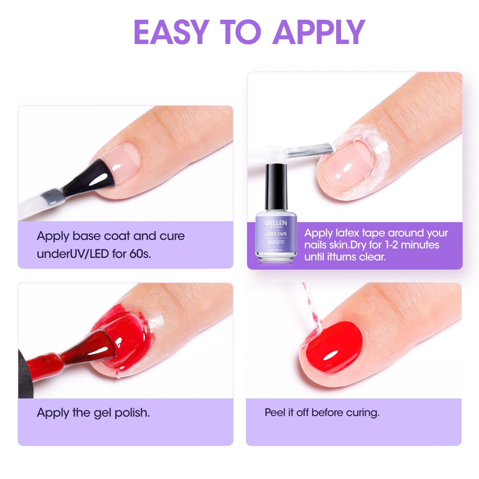 GELLEN Latex Tape for Nails | Peel-Off Cuticle Barrier, Fast-Drying Nail Art Protector (2×15ml)