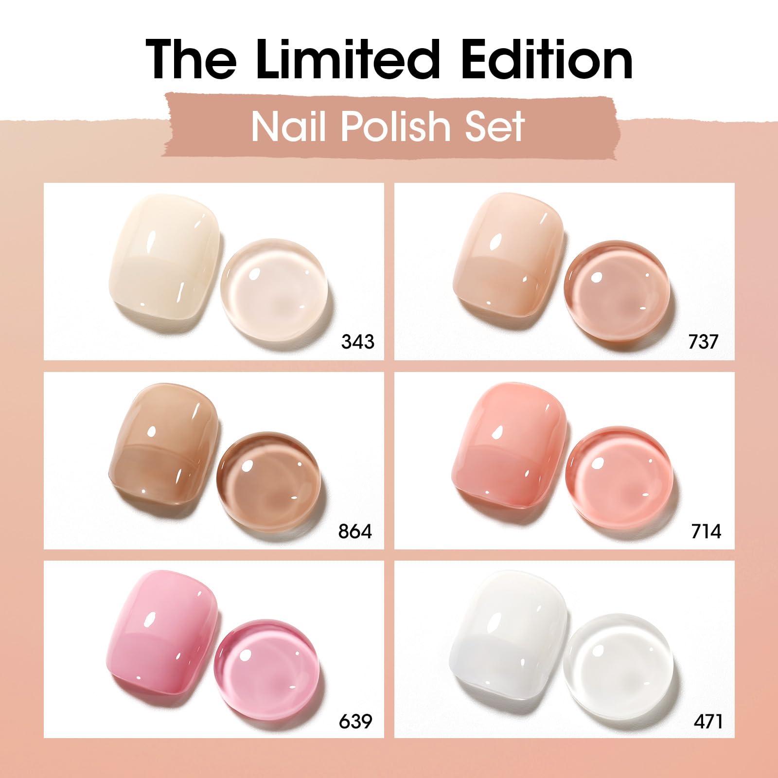 GELLEN Sheer Nude Jelly Nail Polish Set – 6 Colors, Quick Dry, 4-Free, HEMA-Free, Non-Toxic